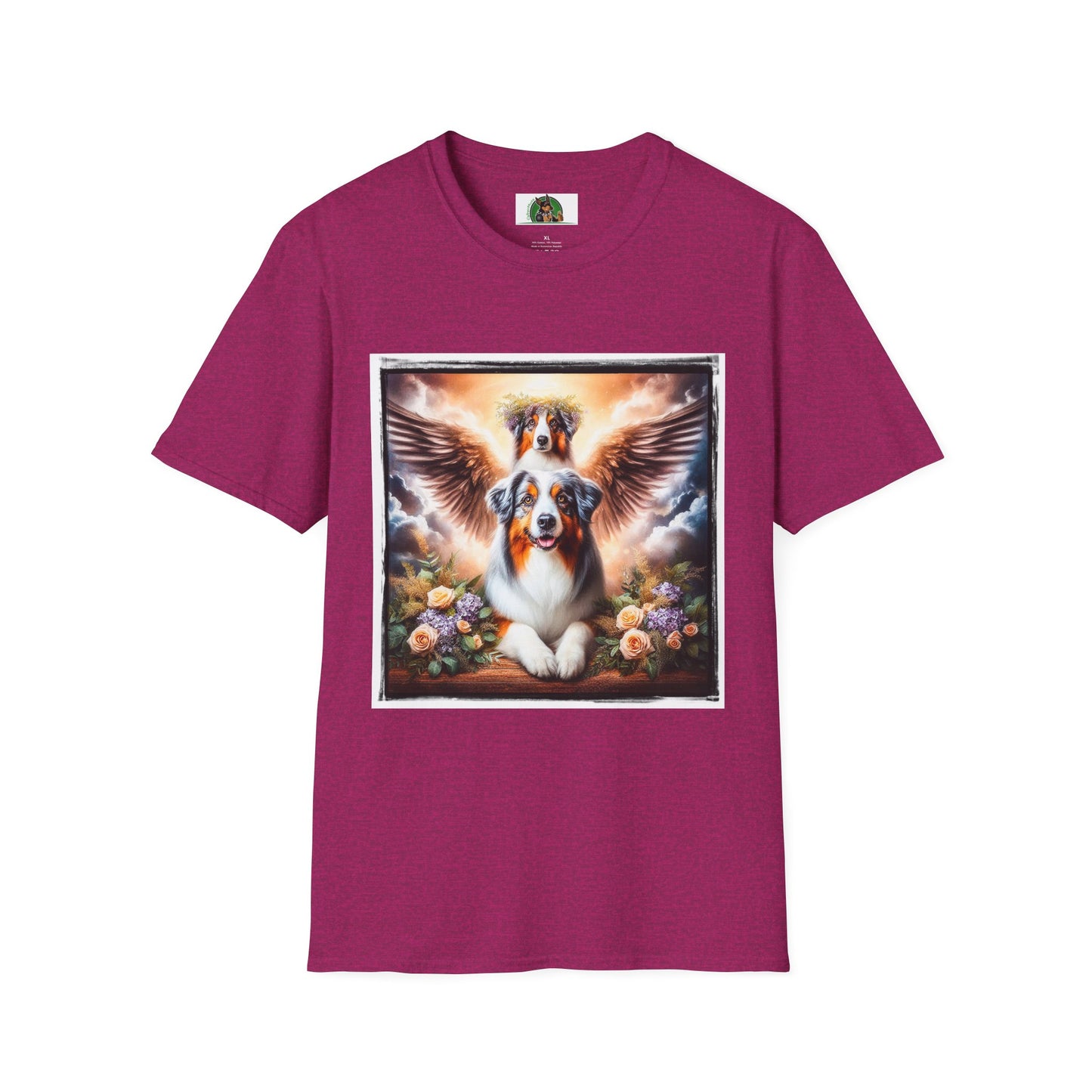 Australian Shepherd Angel Wings And Flowers T-Shirt Printify S Antique Heliconia 