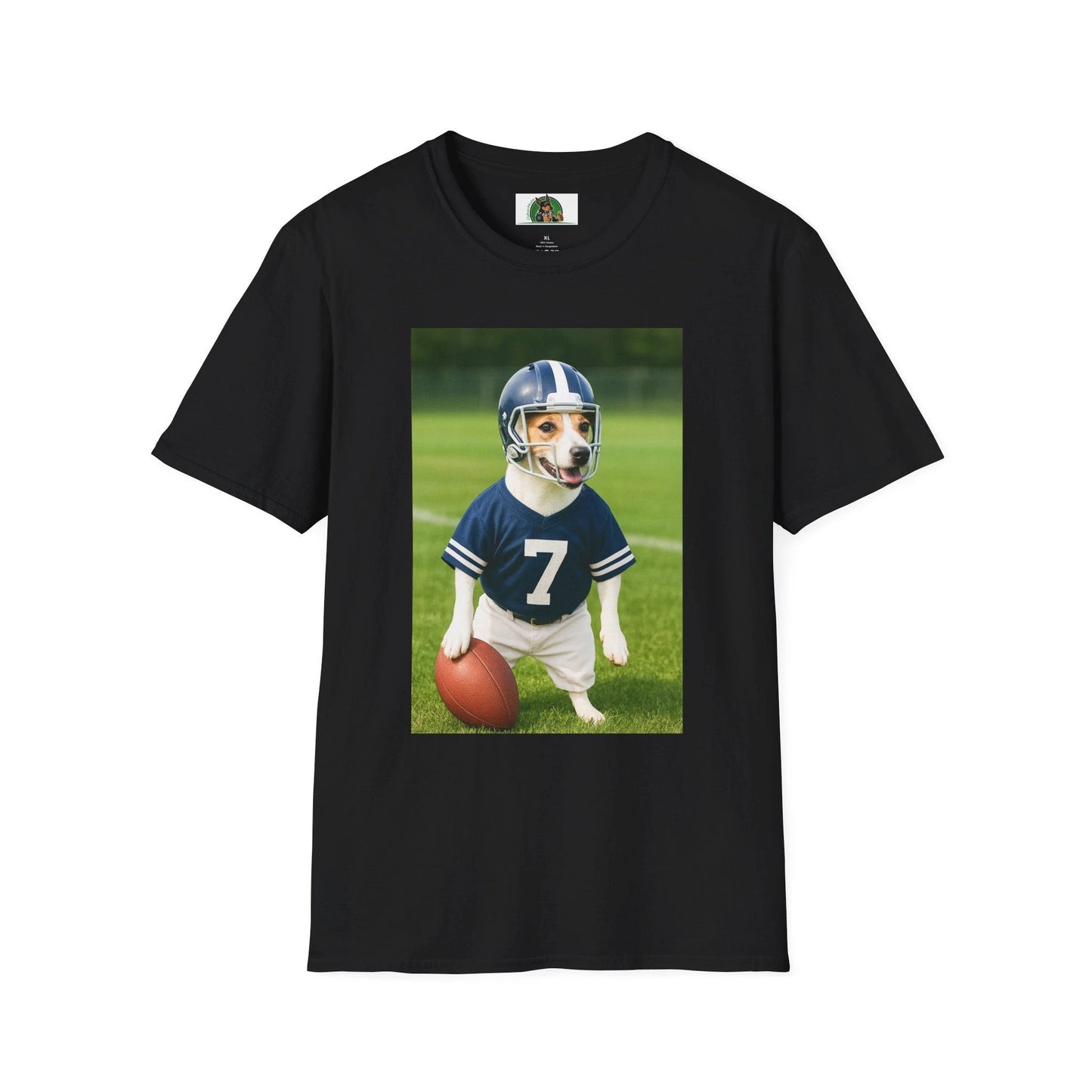 Jack Russell Football T-Shirt — Sports Dog Tee T-Shirt Printify Black S