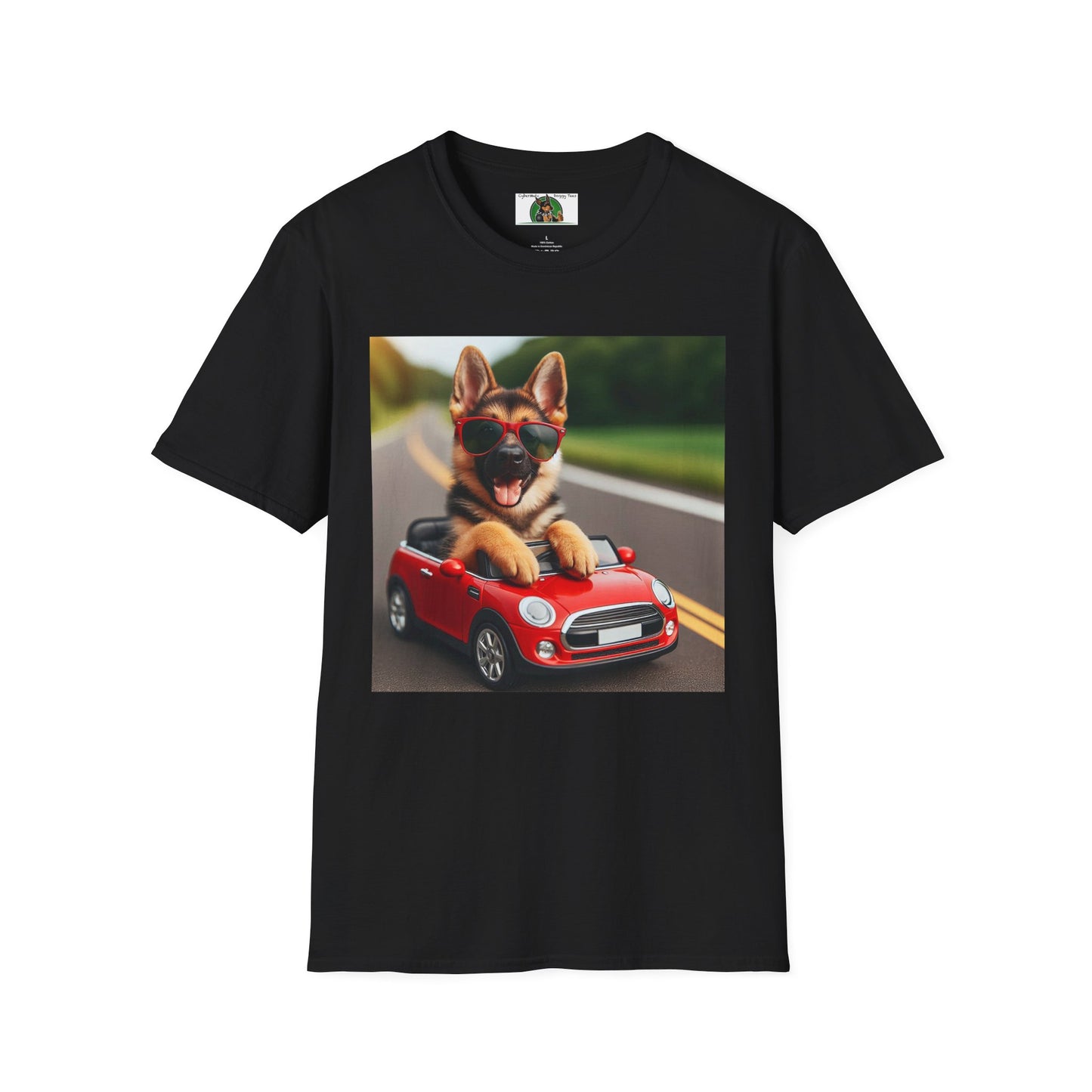 German Shepherd in a Wacky Little Car T-Shirt Printify Black S 