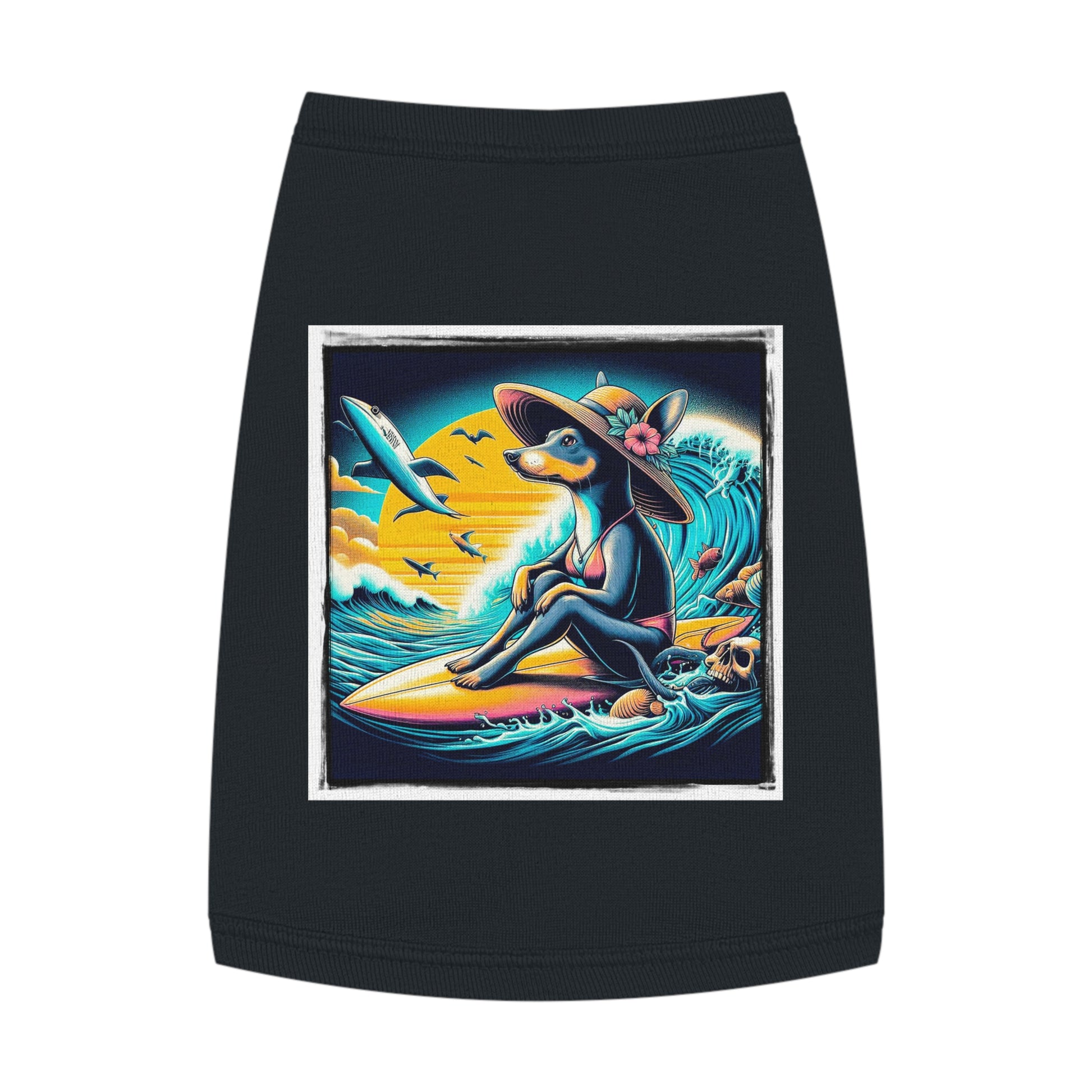 Pet Tank Top Rat Terrier surfer Pets Printify M Black