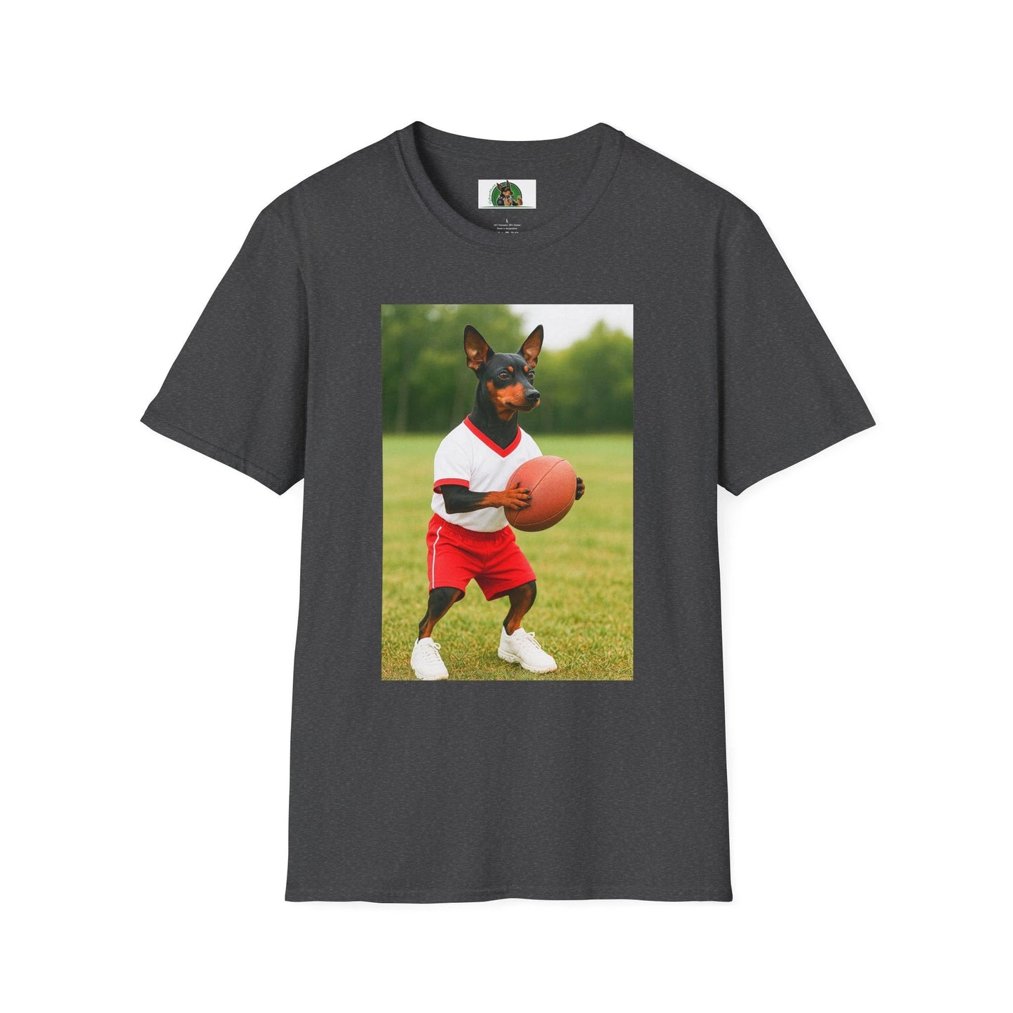 Miniature Pinscher Football T-Shirt — "Min Pin Football" Dog Lover Sports Tee T-Shirt Printify Dark Heather S