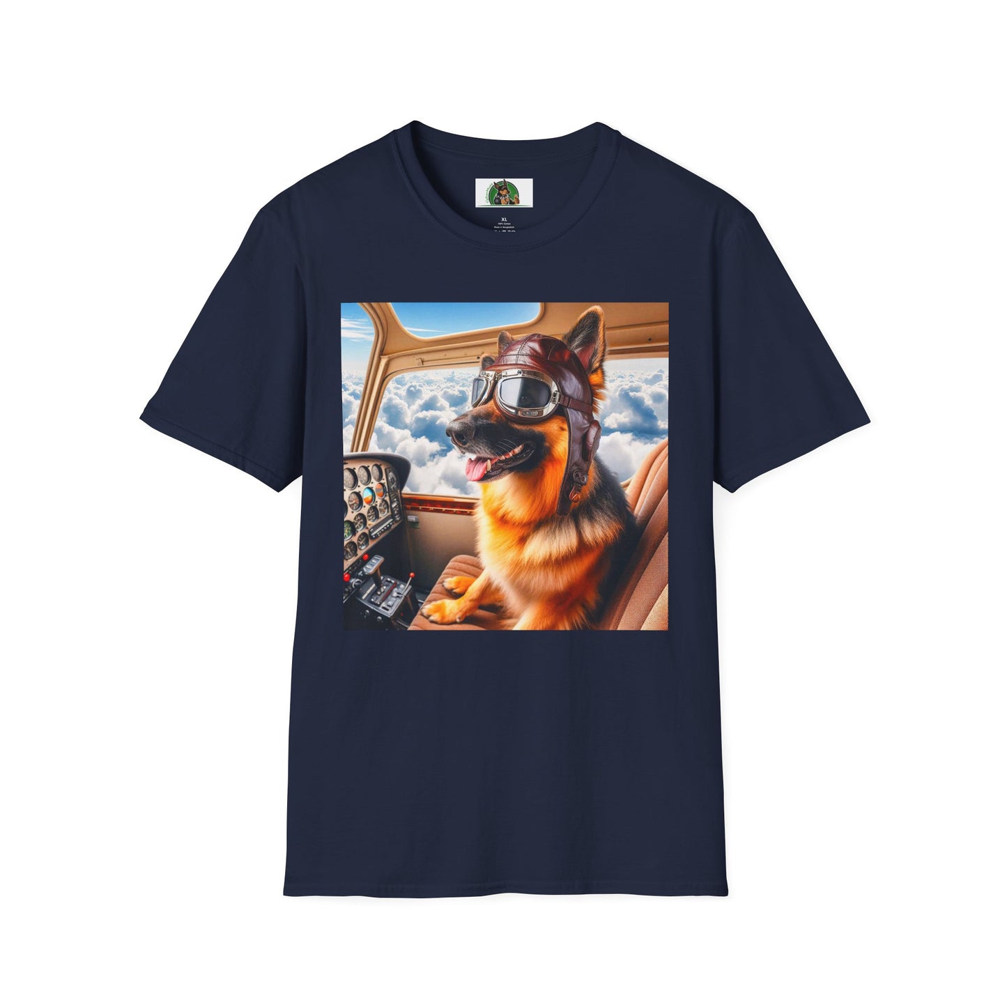 German Shepherd airline pilot T-Shirt Printify Navy S