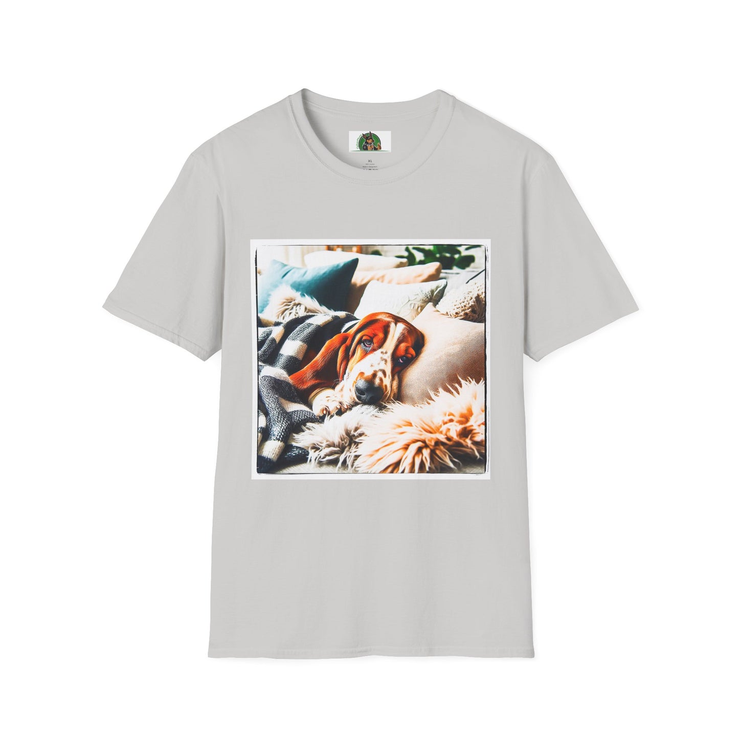 Basset Hound Sleeping In Comfy Blanket T-Shirt Printify S Ice Grey