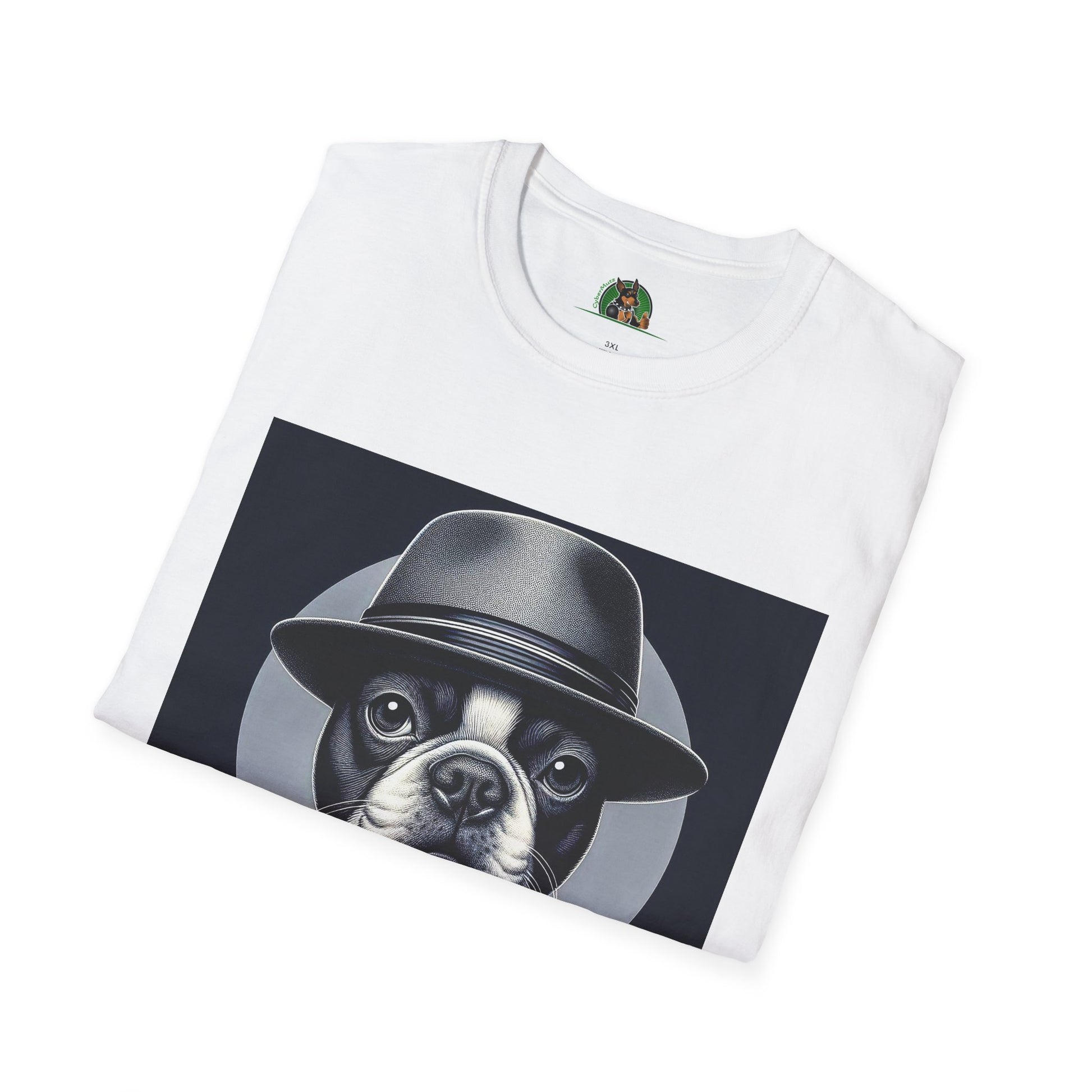 Boston Terrier T-Shirt - Dog in Suit and Hat Design T-Shirt Printify