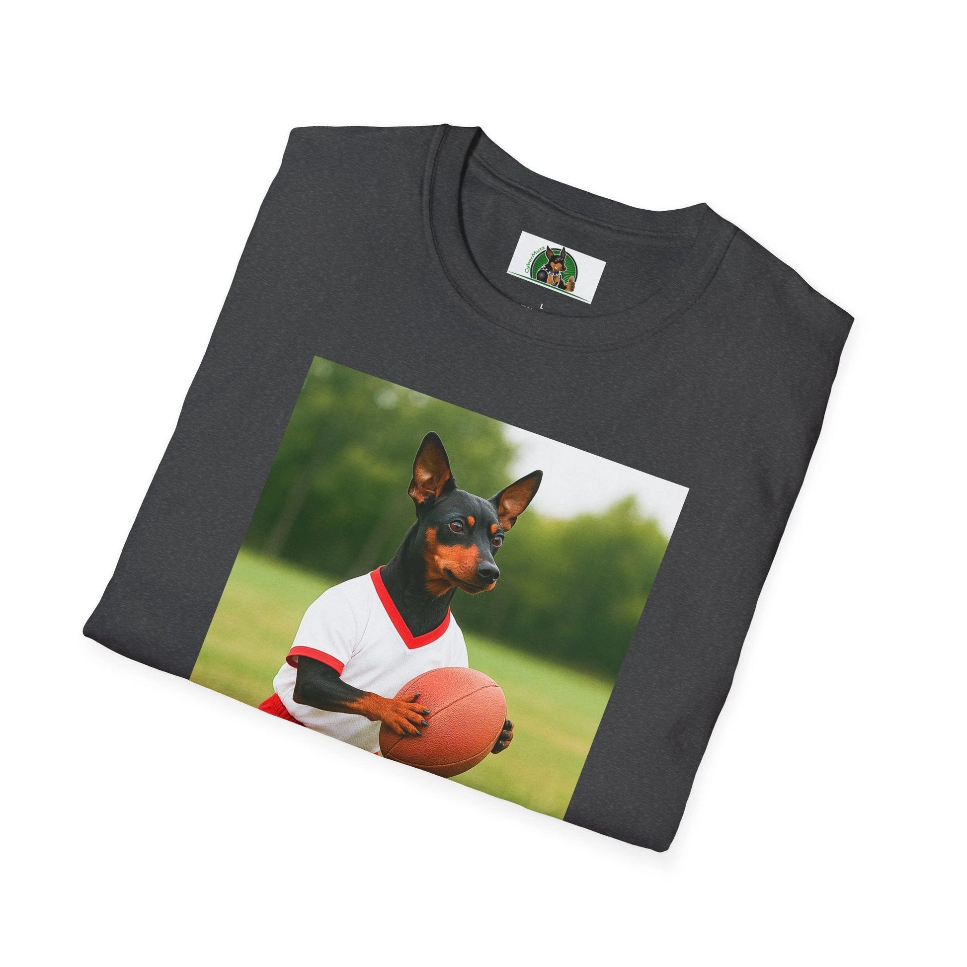Miniature Pinscher Football T-Shirt — "Min Pin Football" Dog Lover Sports Tee T-Shirt Printify