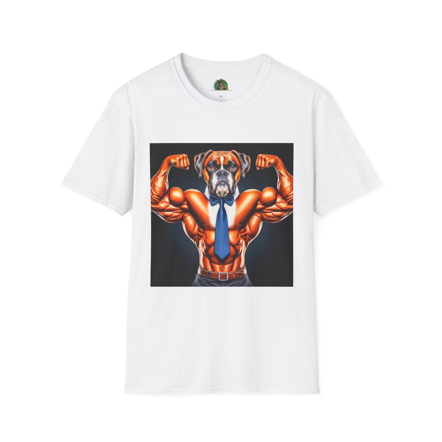 Boxer Muscle Dog Wearing Tie TShirt T-Shirt Printify XS White 