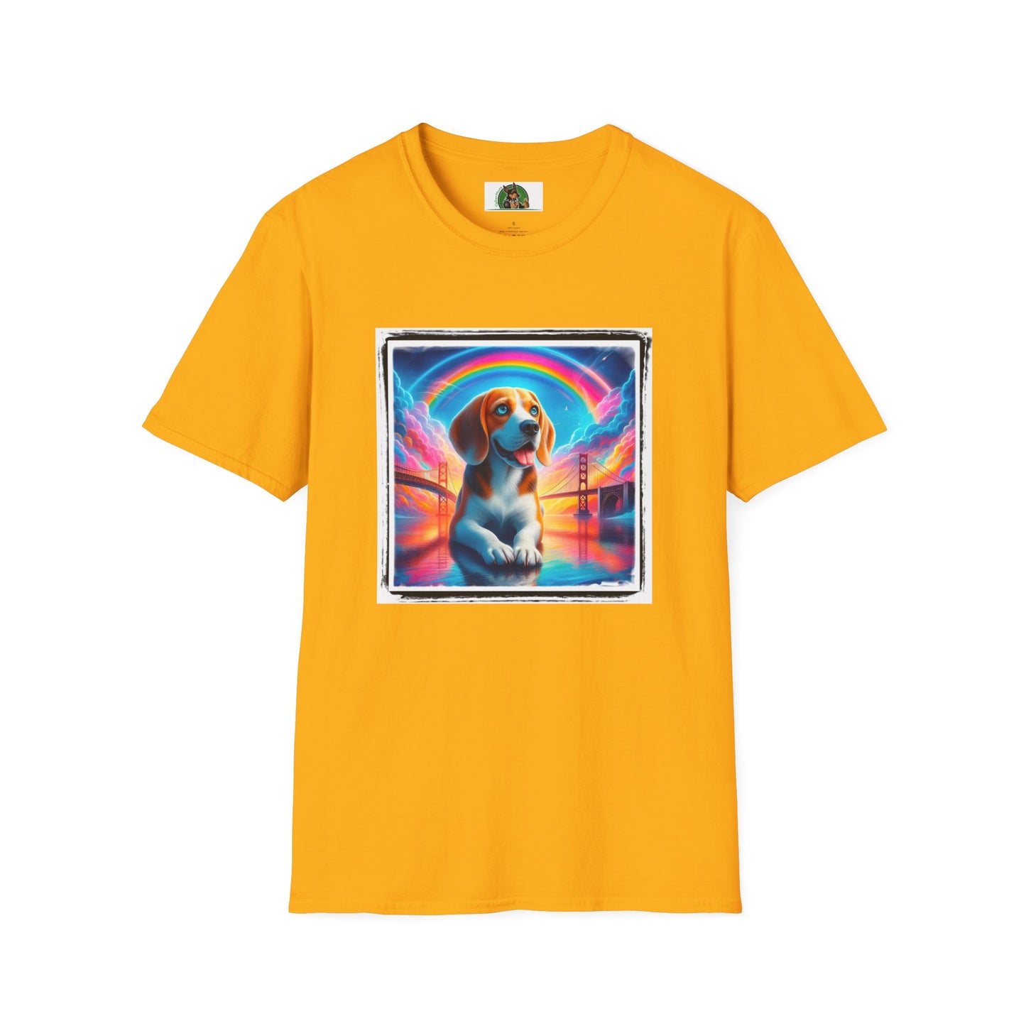 Beagle Rainbow Bridge T-Shirt Printify S Gold 