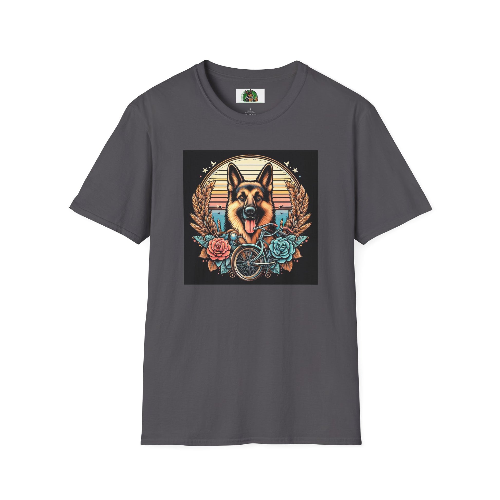 German Shepherd flowers and leaves shirt T-Shirt Printify Charcoal S