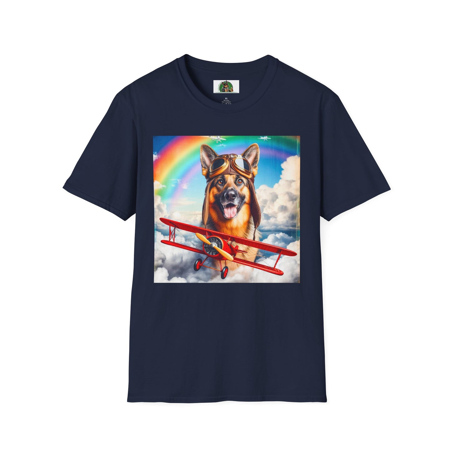 German Shepherd airplane flying T-Shirt Printify Navy S
