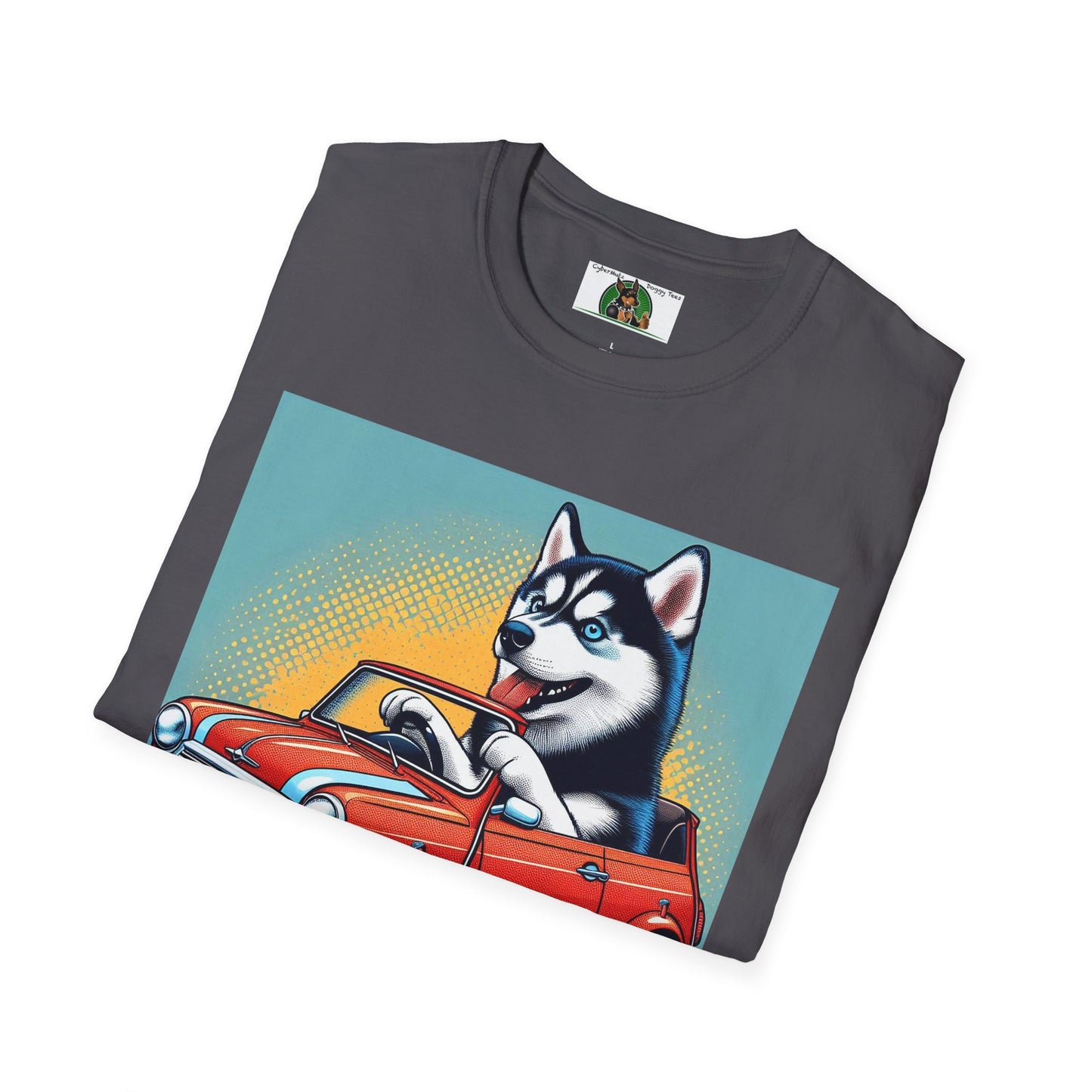 Husky in a Wacky Little Car T-Shirt Printify   