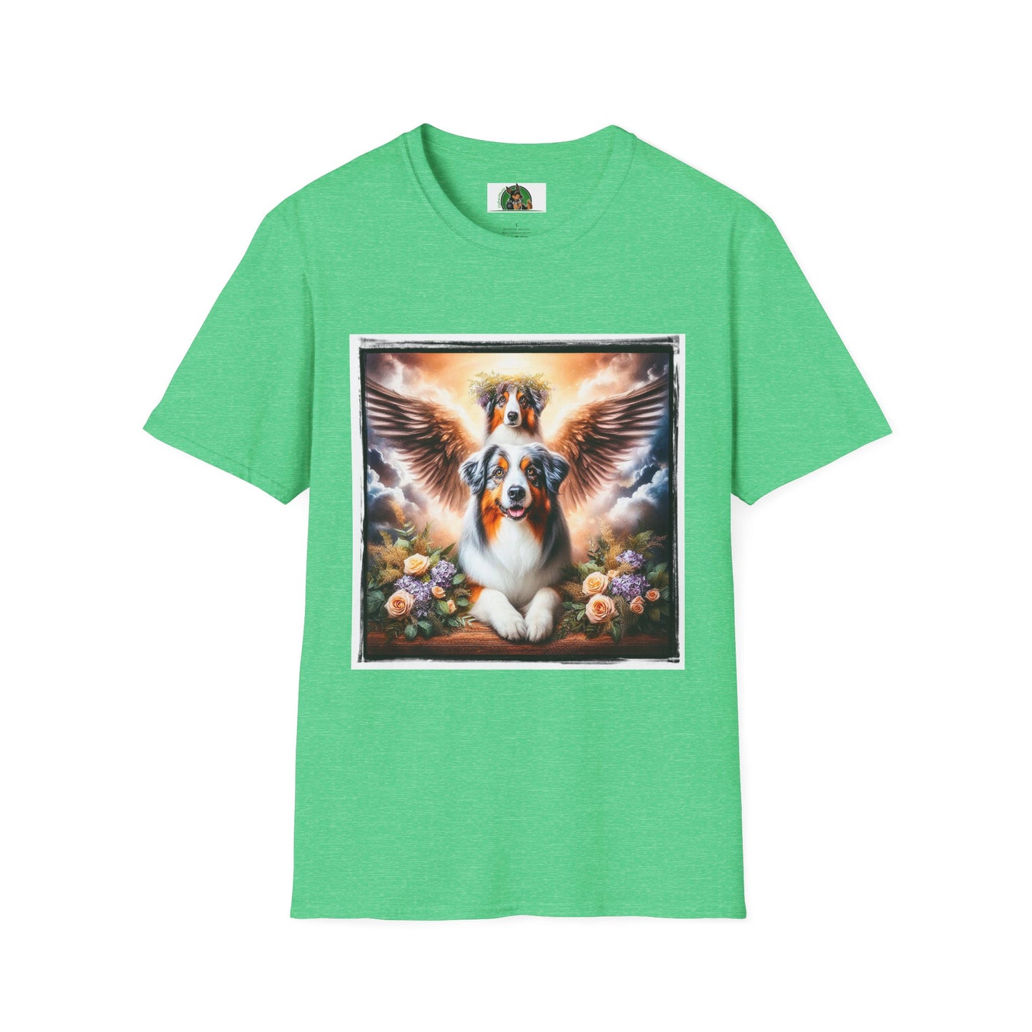 Australian Shepherd Angel Wings And Flowers T-Shirt Printify S Heather Irish Green 