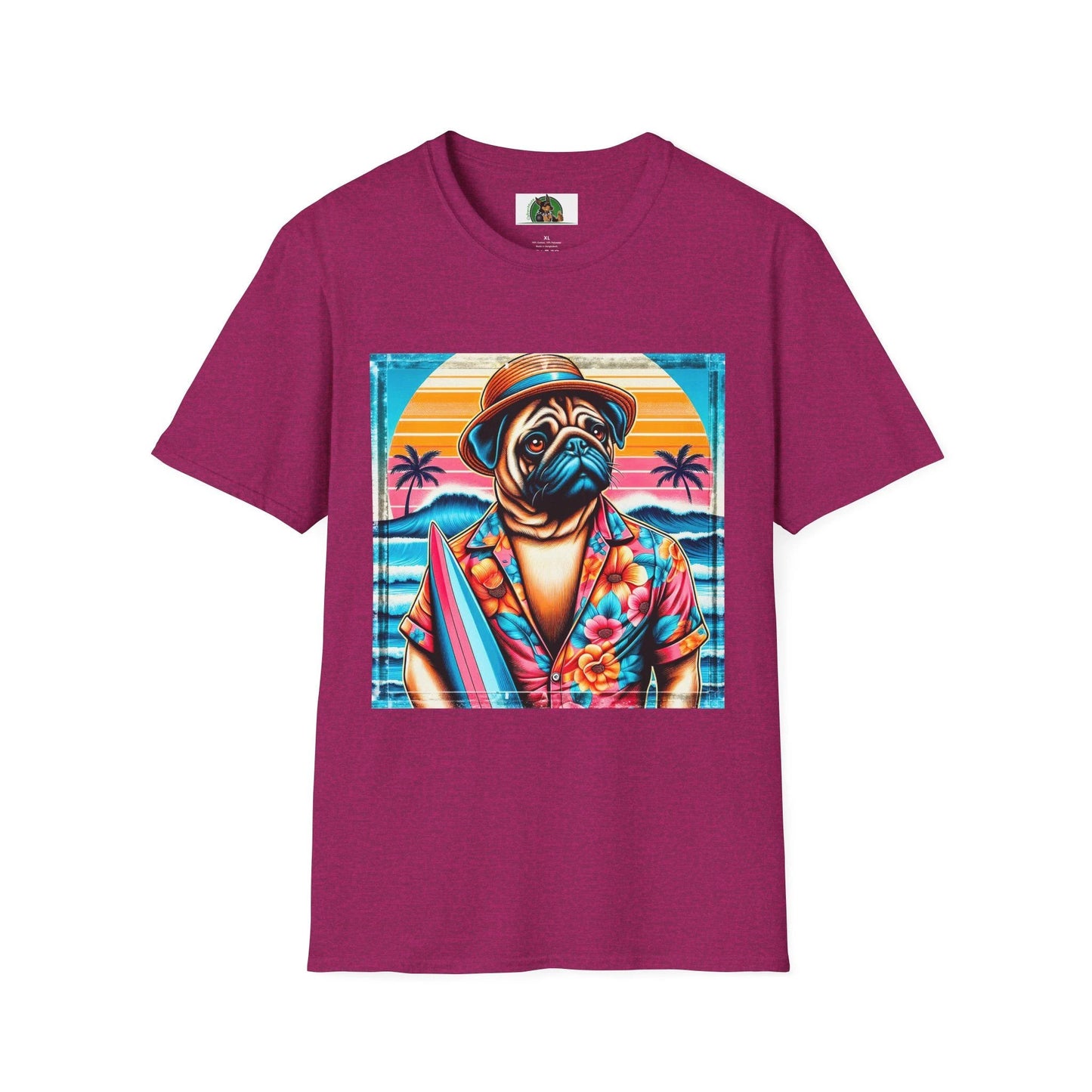 Surfer Pugs T-Shirt T-Shirt Printify S Antique Heliconia