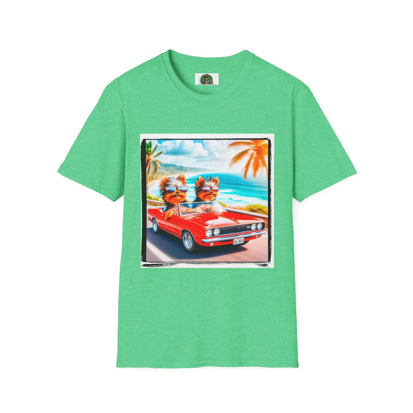 Yorkie beach cruising shirt T-Shirt Printify S Heather Irish Green