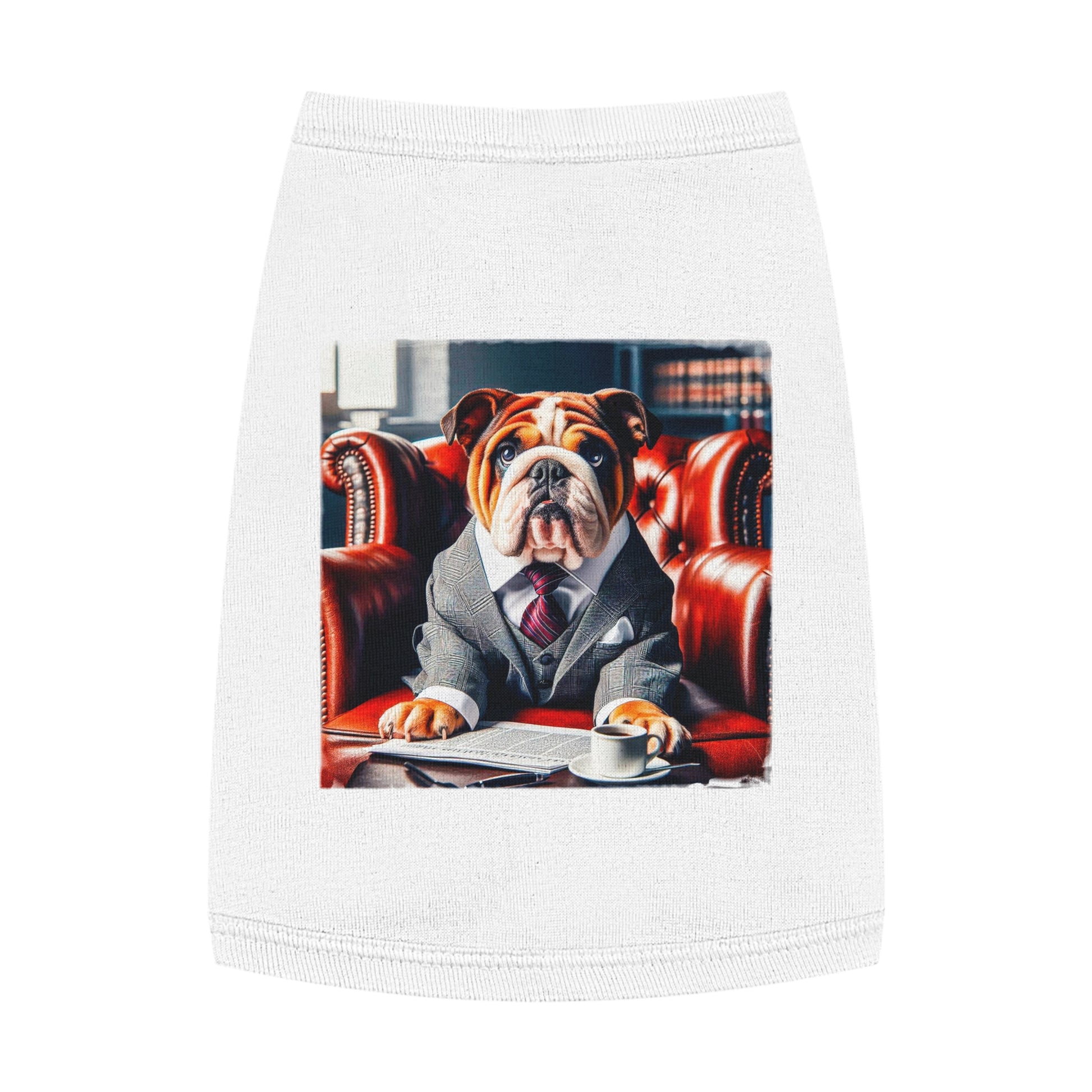 Pet Tank Top Bulldog sitting business man t shirt Pets Printify