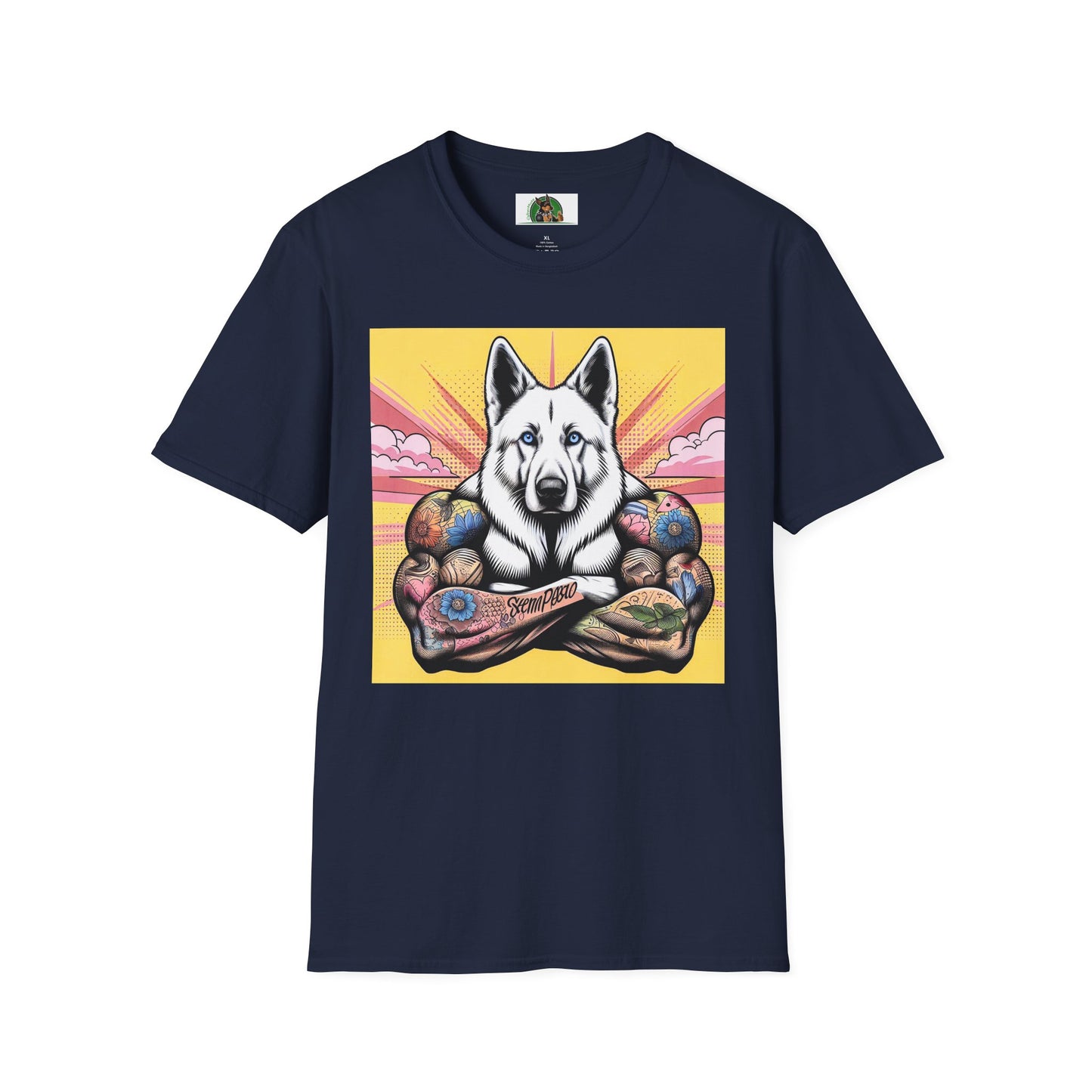 German Shepherd arms and flexing shirt T-Shirt Printify Navy S