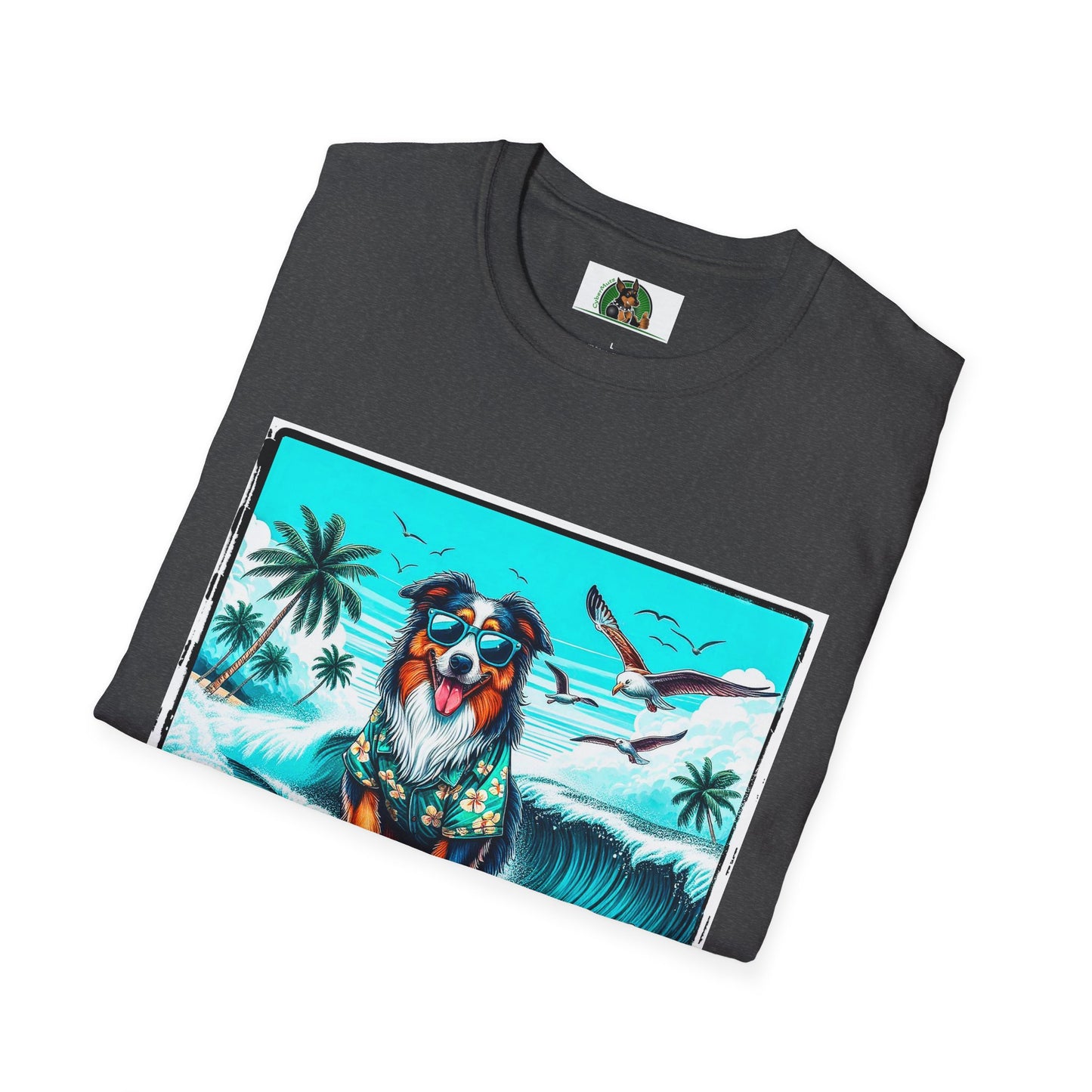 Australian Shepherd Wearing Hawaiian Shirt Surfer Dog T-Shirt Printify