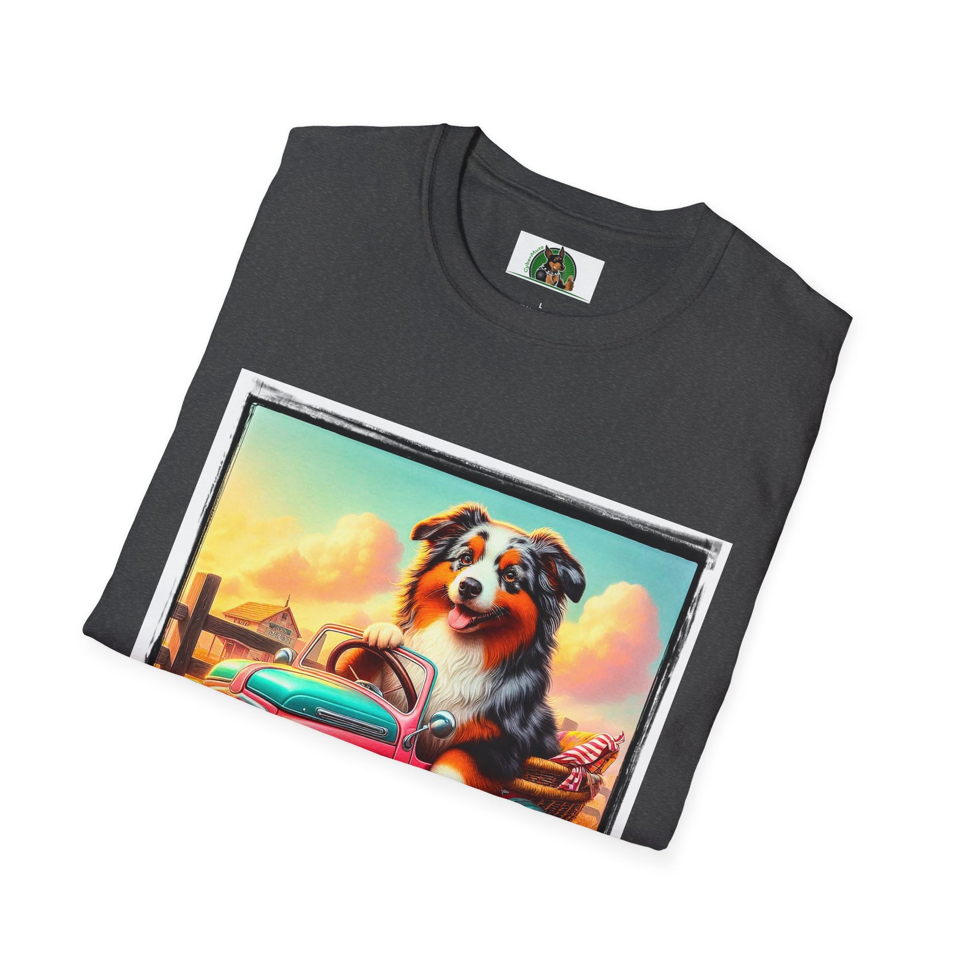 Wacky Australian Shepherd Dog In Mini Truck T-Shirt Printify