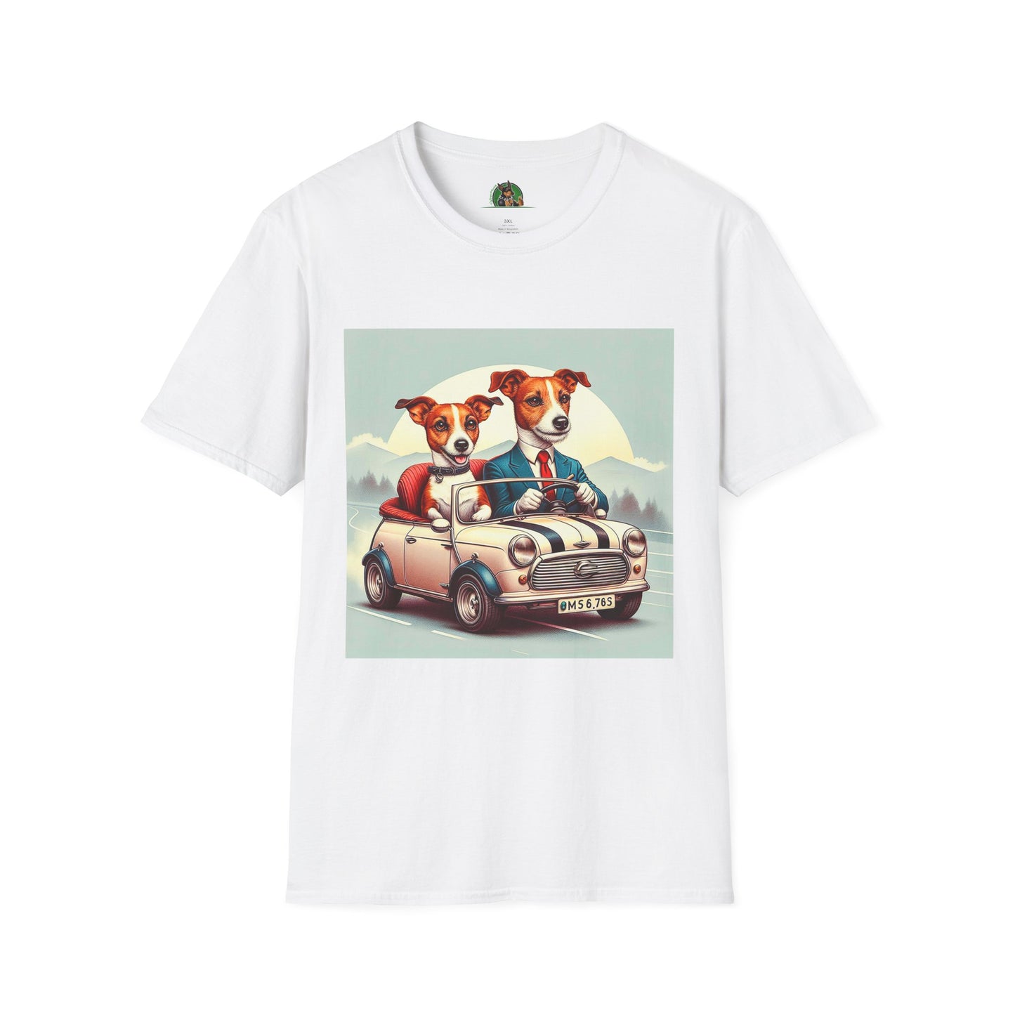 Wacky Jack Russell Husband And Wife In Car T-Shirt Printify S White
