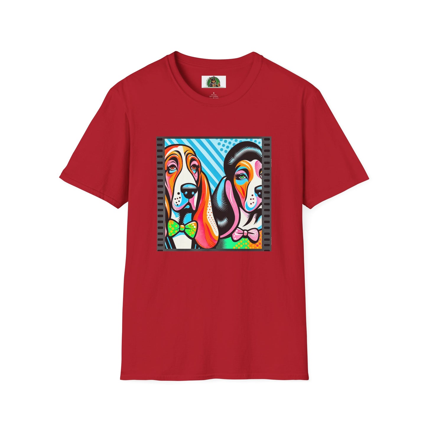 Basset Hound Colorful Couple Pop Art Pic T-Shirt Printify S Cherry Red