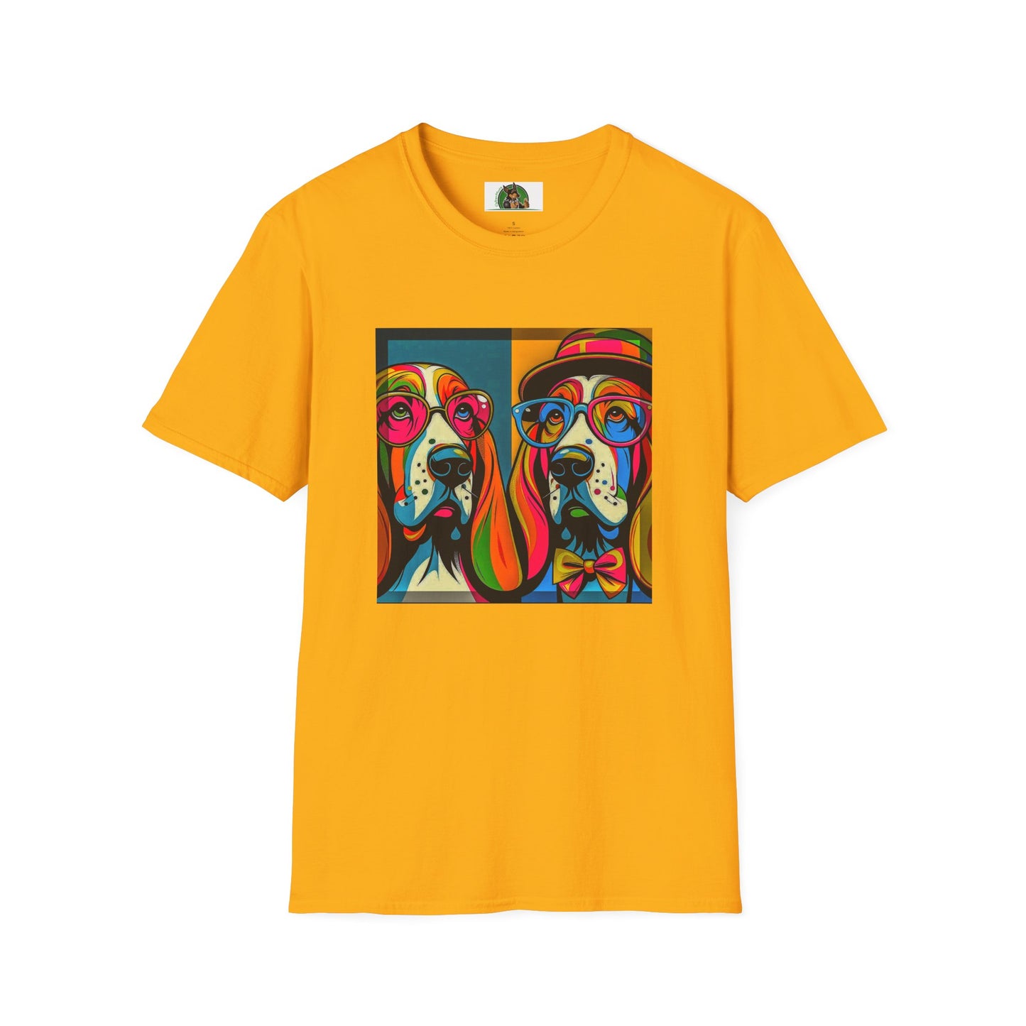 Basset Hound Couple Pop Art Pic T-Shirt Printify S Gold