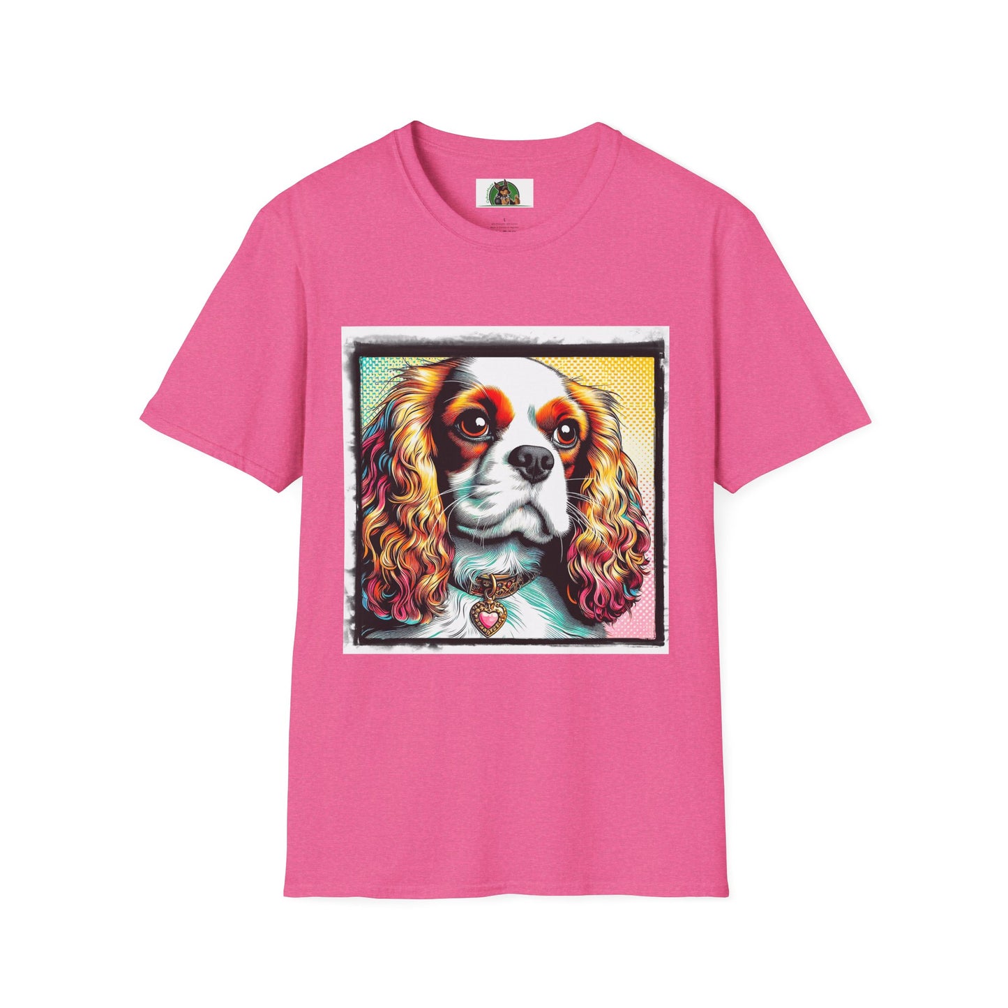 Cavalier King Charles Spaniel Dog Wearing Heart Collar TShirt T-Shirt Printify S Heather Heliconia