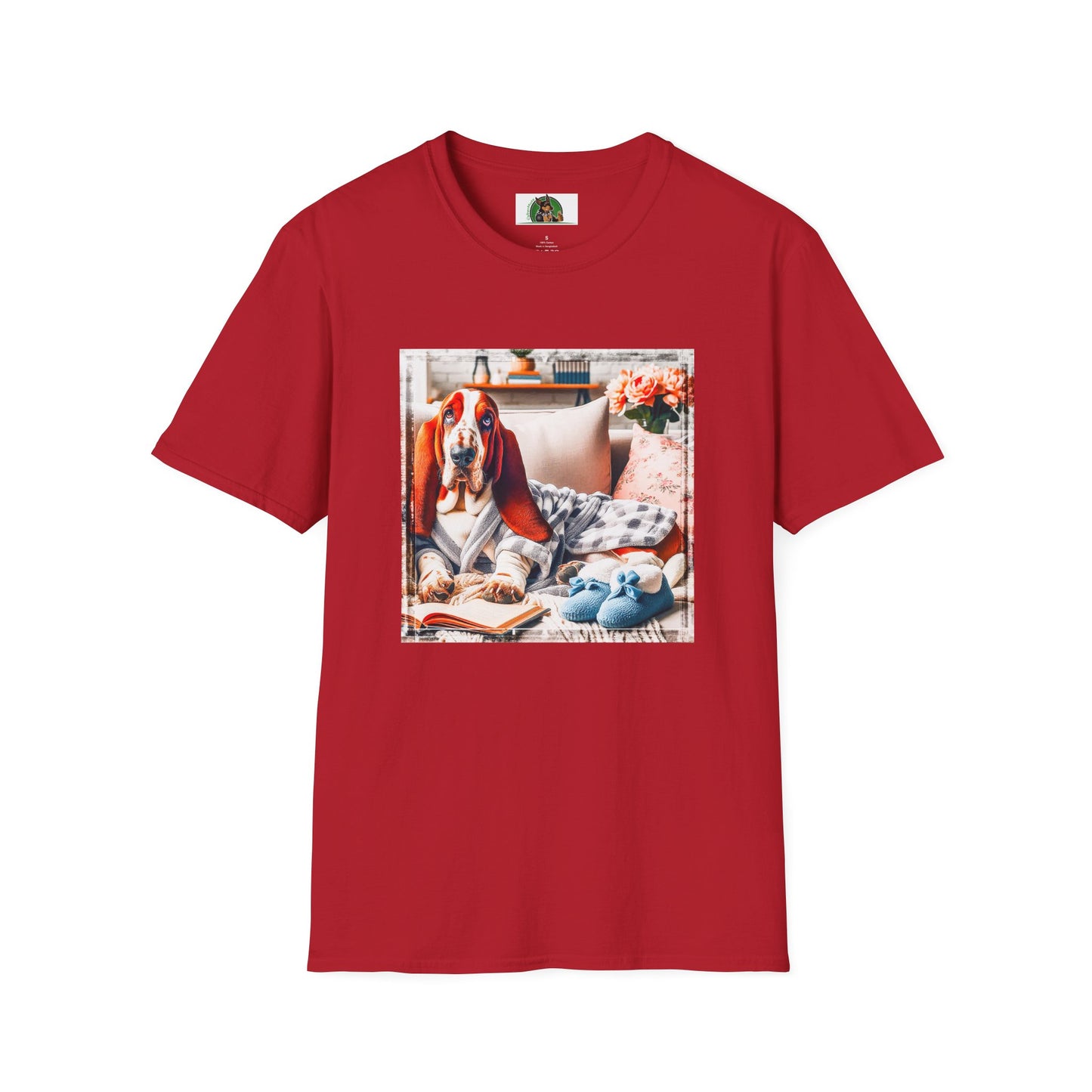Basset Hound In PJ's Reading T-Shirt Printify S Cherry Red