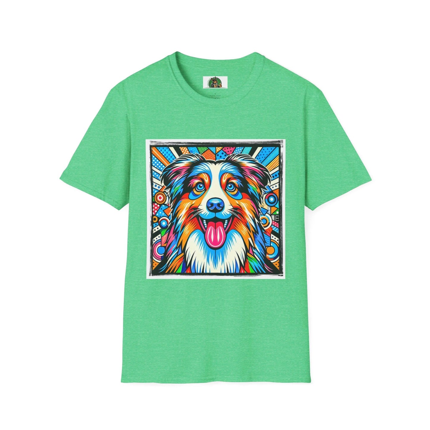 Australian Shepherd Bright Pop Art T Shirt Vibrant Canine Graphic Tee for Dog Lovers T-Shirt Printify S Heather Irish Green