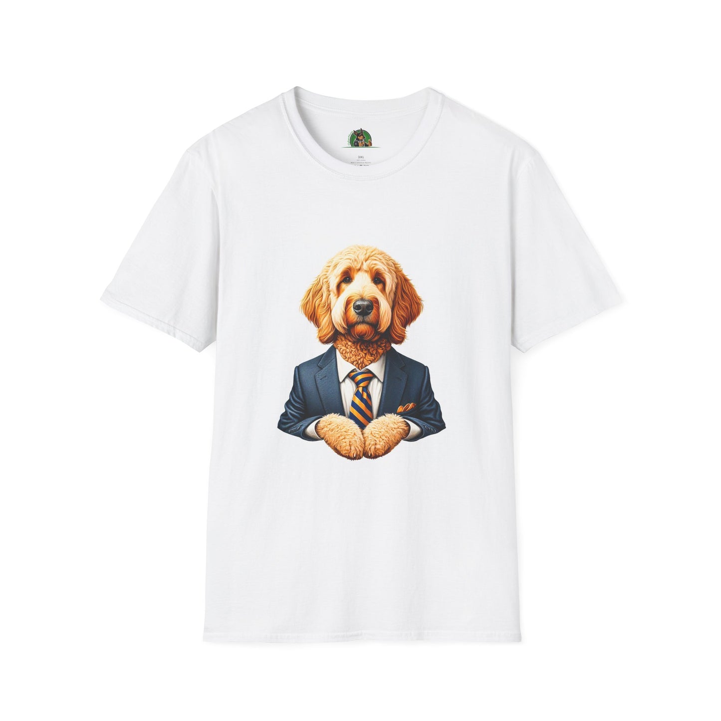 Golden Doodle sitting businessman T-Shirt Printify XS White