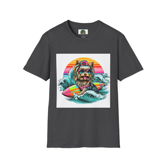 Yorkie cute girl surfer shirt T-Shirt Printify XS Dark Heather