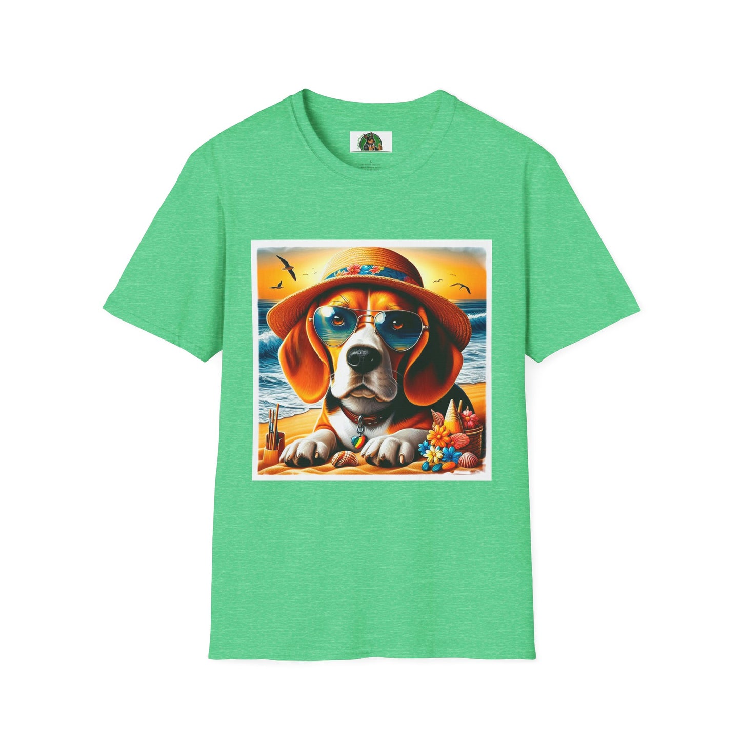 Beagle Wearing Sun Hat At The Beach T-Shirt Printify S Heather Irish Green 