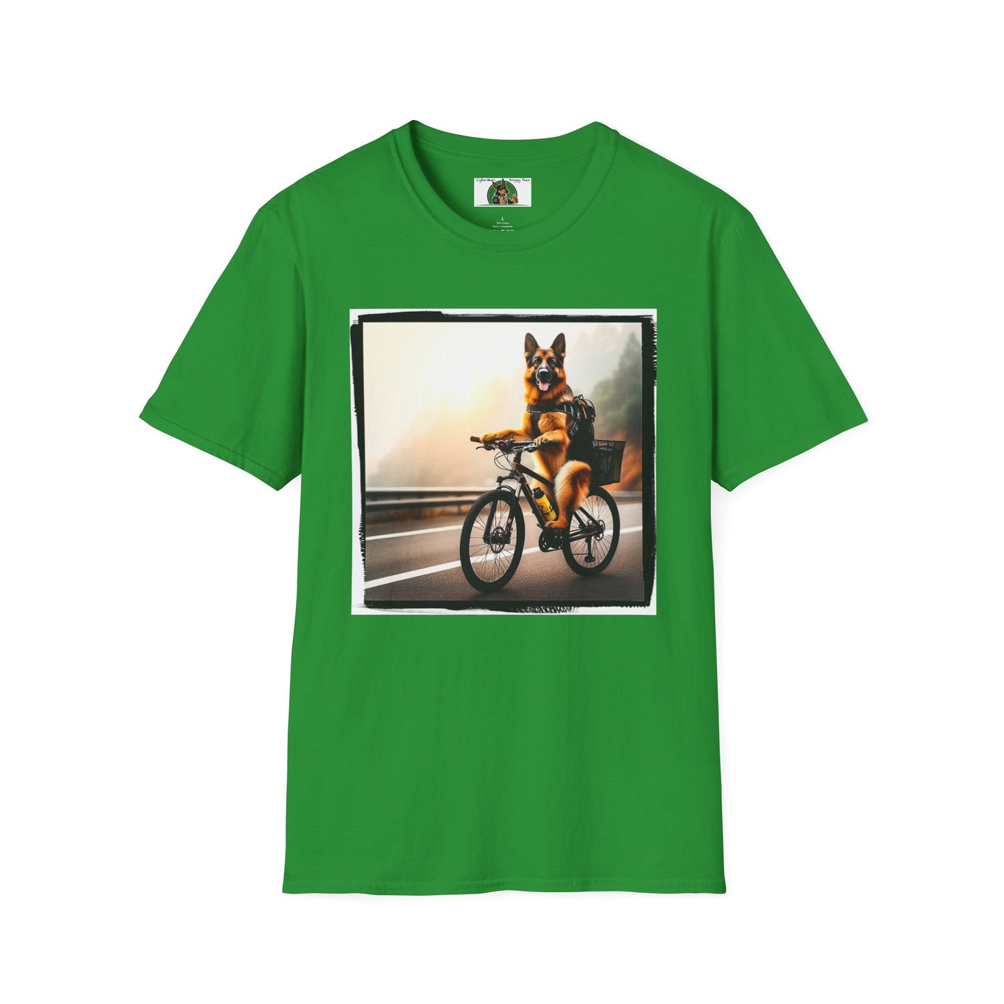 Road Bike German Shepherd Unisex Softstyle T-Shirt T-Shirt Printify S Irish Green