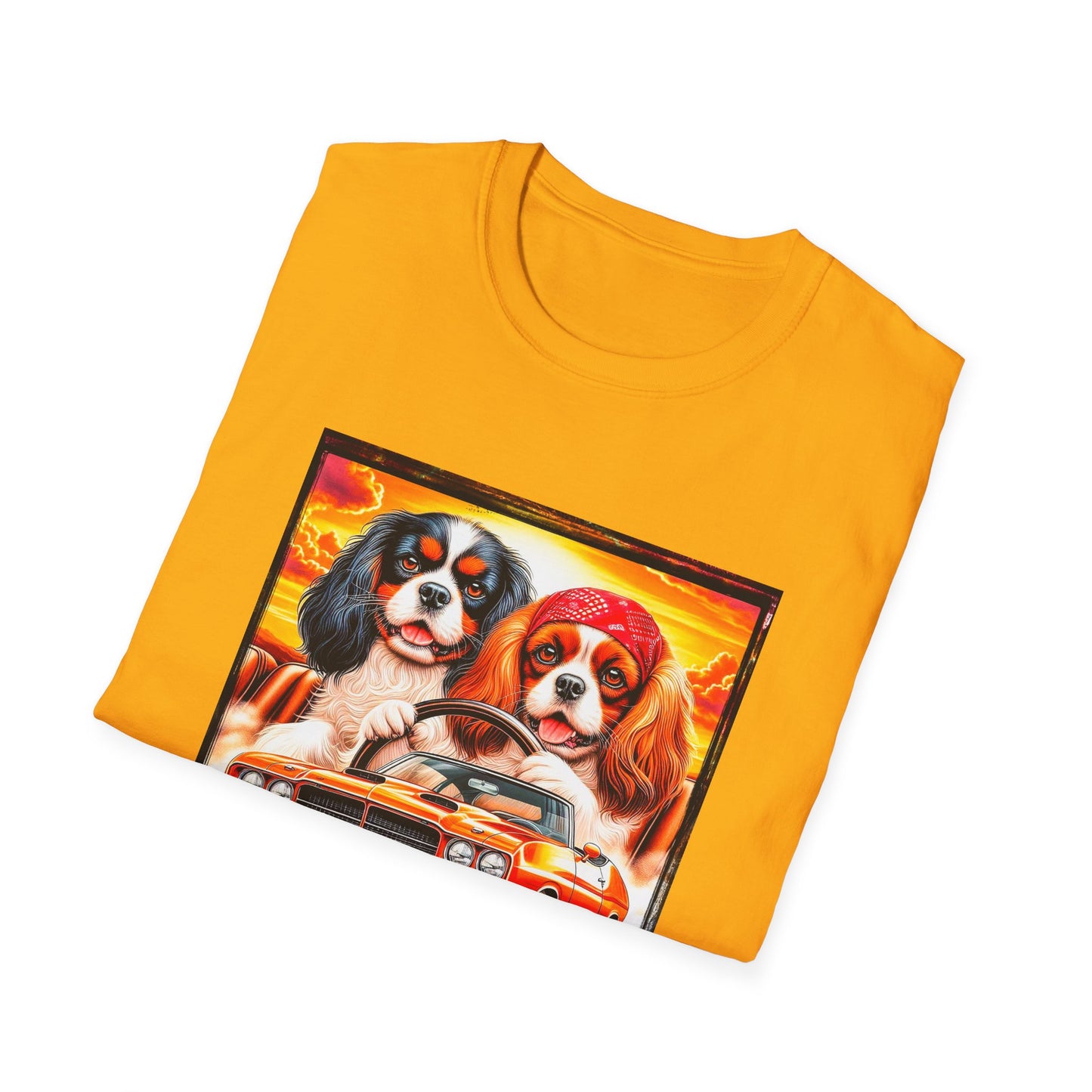 Cavalier King Charles Spaniel Hippie Couple Dogs In Car TShirt