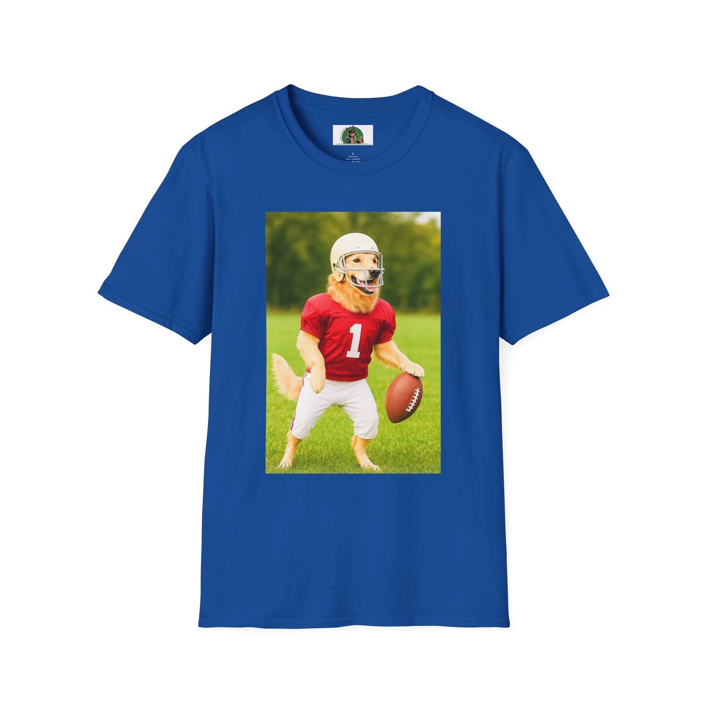 Golden Retriever Playing Football T-Shirt — Dog Lover Sports Tee T-Shirt Printify Royal S