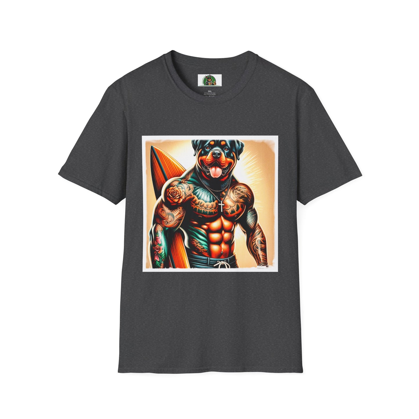 Rottweiler muscles surfer T-Shirt Printify XS Dark Heather