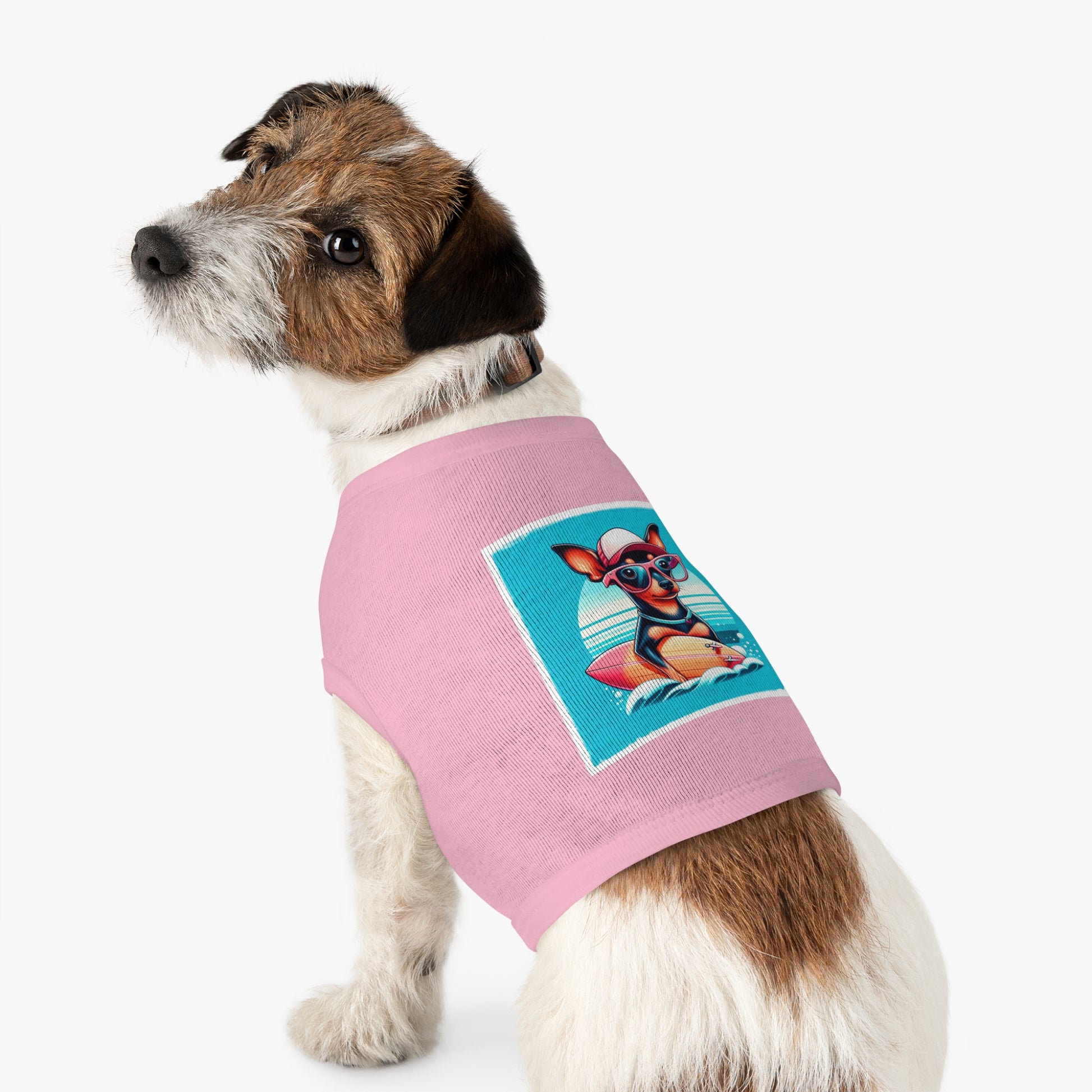 Min Pin Tank Tops surfing puppy Pets Printify