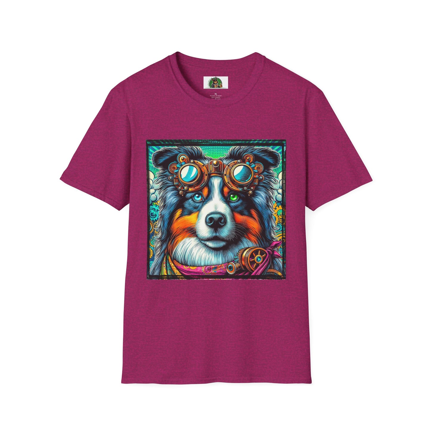 Australian Shepherd Bright Steampunk Dog T-Shirt Printify S Antique Heliconia