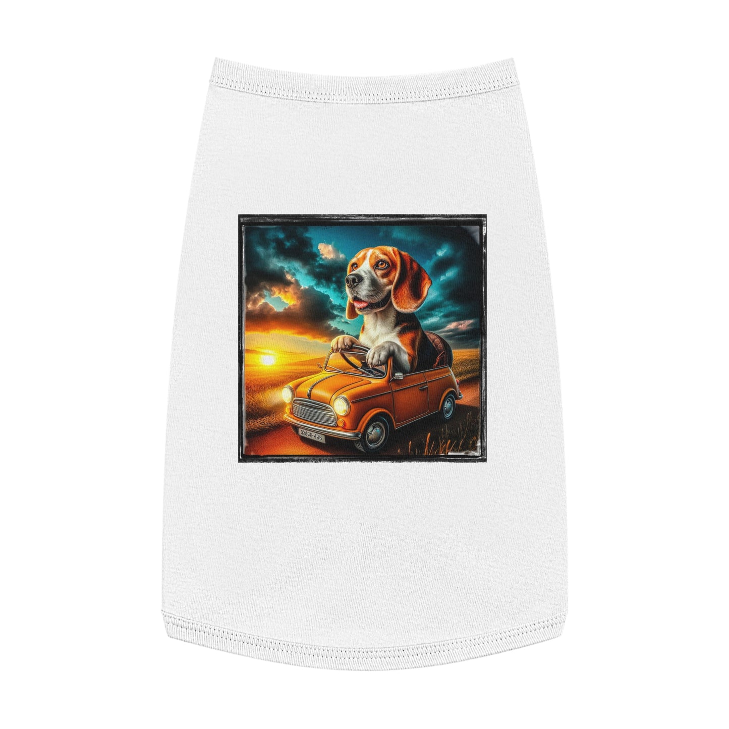 Pet Tank Top Wacky Beagle Dog Driving Tiny Car Pets Printify L White 