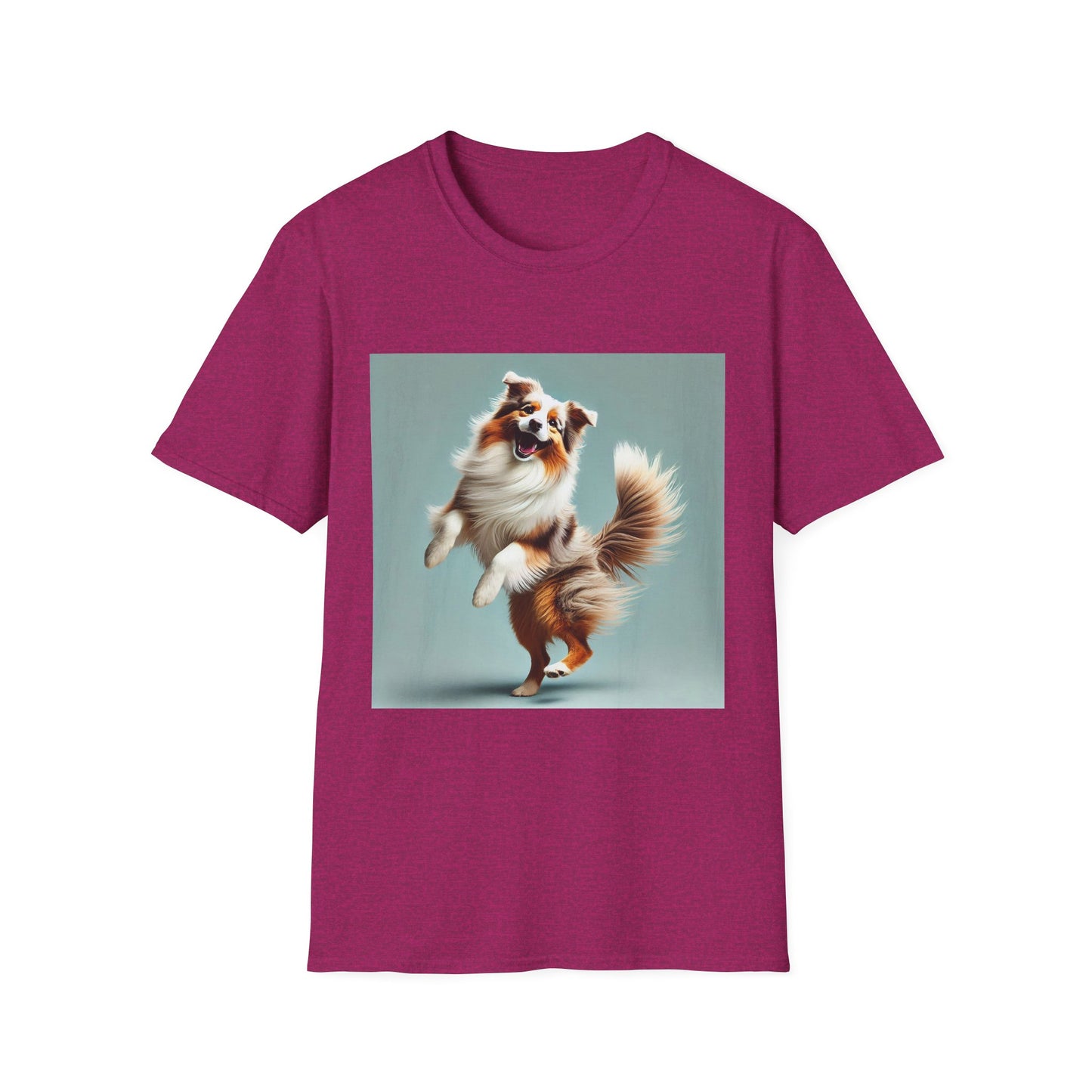 Dog Lover T-Shirt - Dancing Dog Australian Shepherd T-Shirt Printify S Antique Heliconia