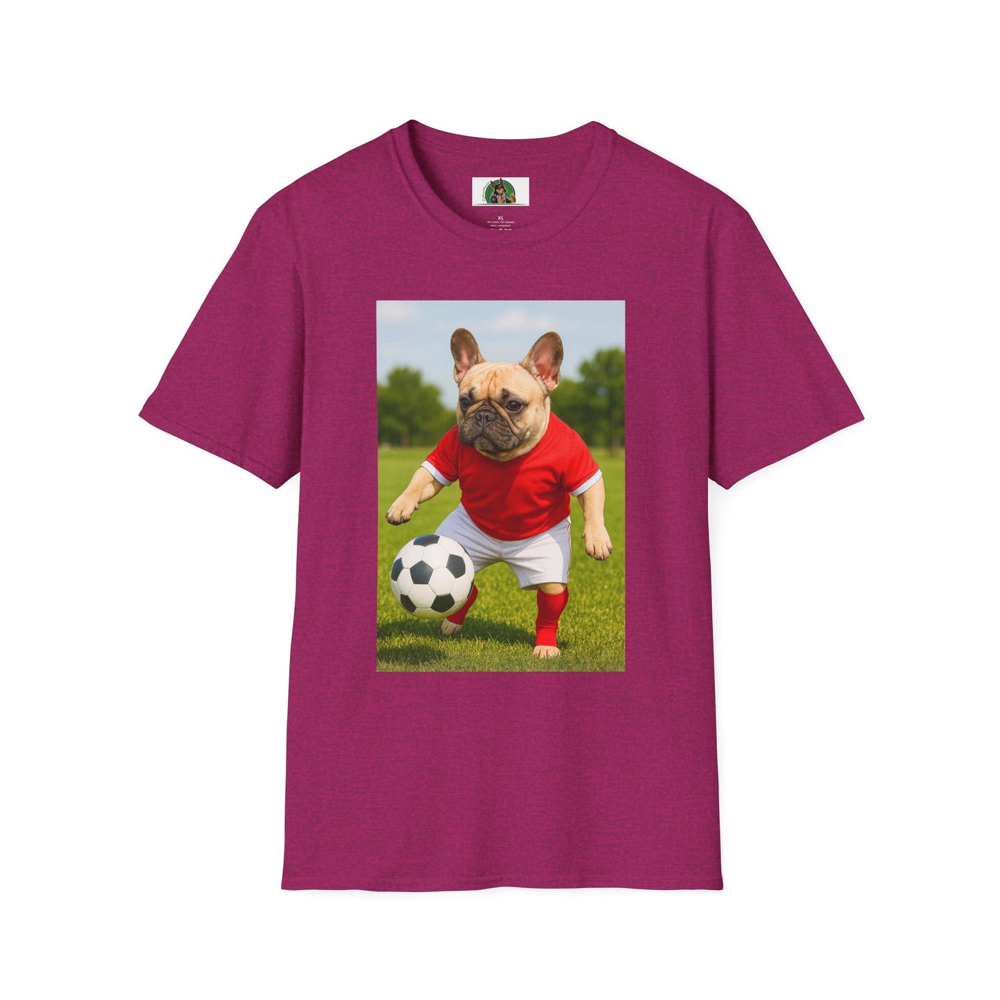Sports Soccer French Bulldog T-Shirt T-Shirt Printify Antique Heliconia S