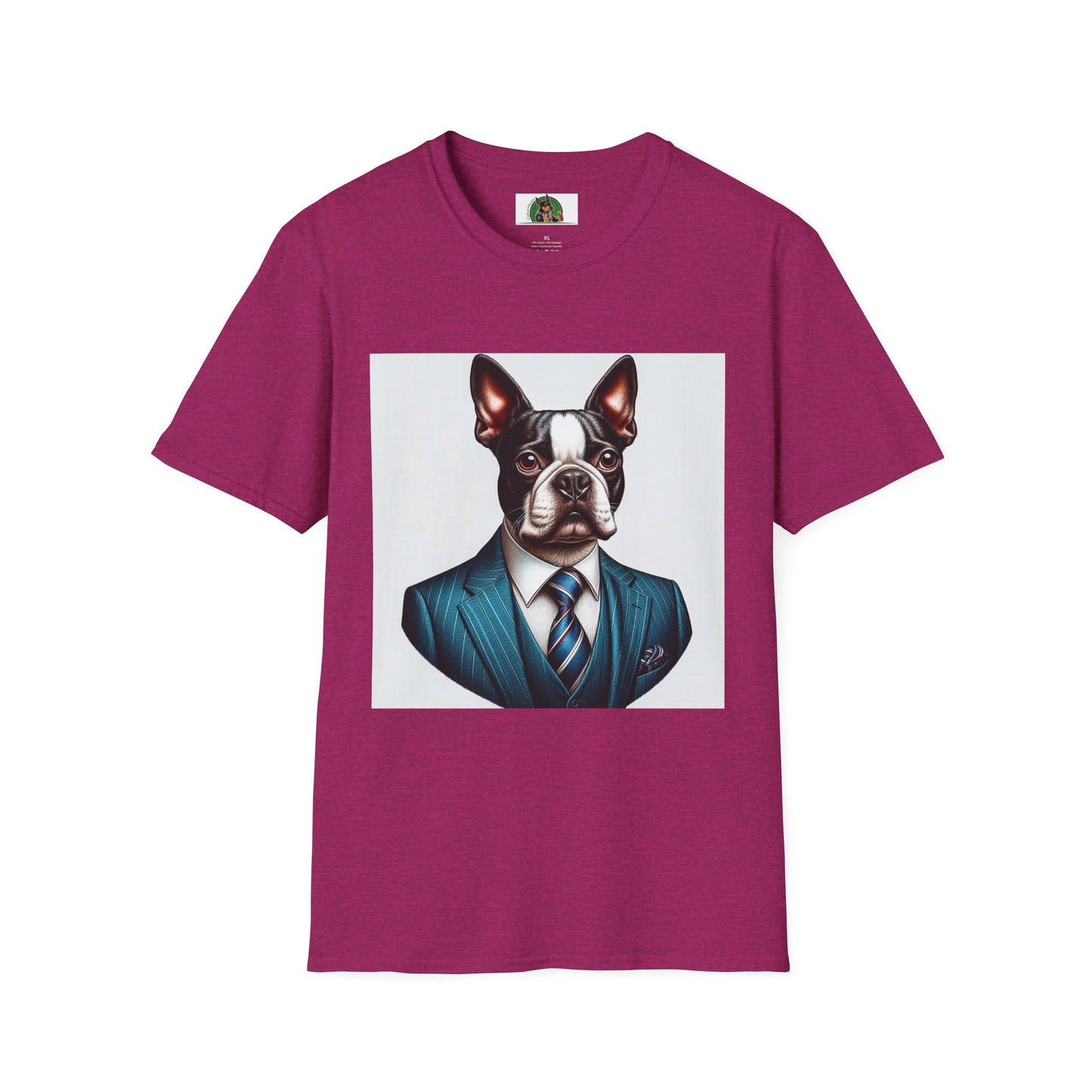 Boston Terrier Dog In Blue Suit TShirt T-Shirt Printify S Antique Heliconia 