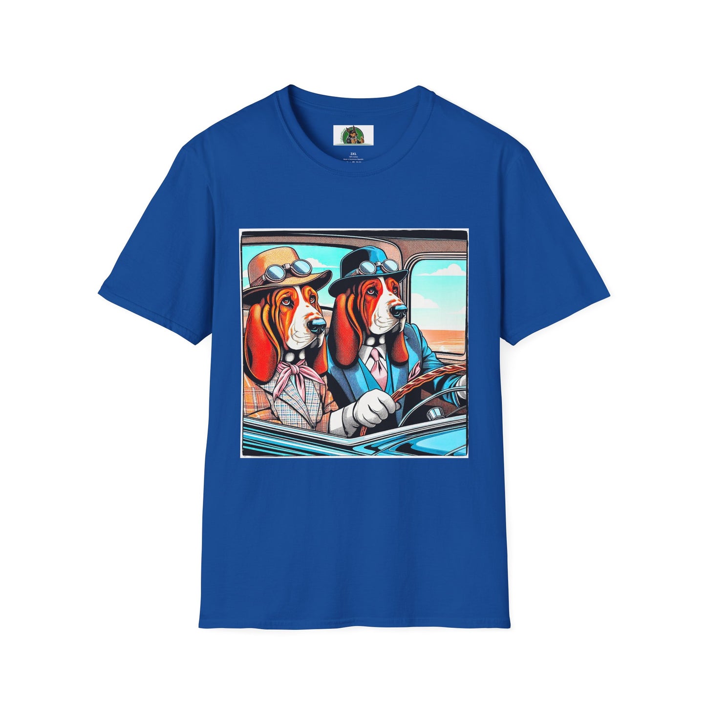 Wacky Basset Hound Boy Dogs In Old Car T-Shirt Printify XS Royal