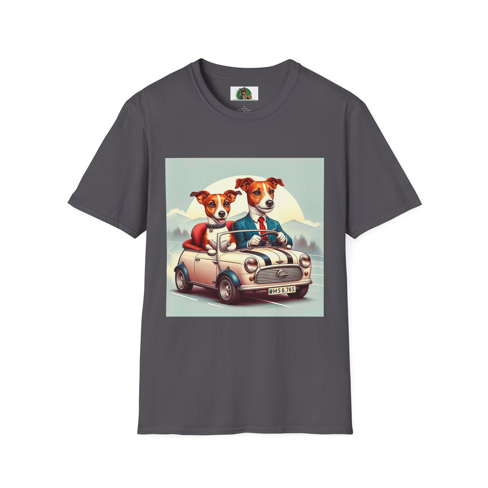 Wacky Jack Russell Husband And Wife In Car T-Shirt Printify S Charcoal 