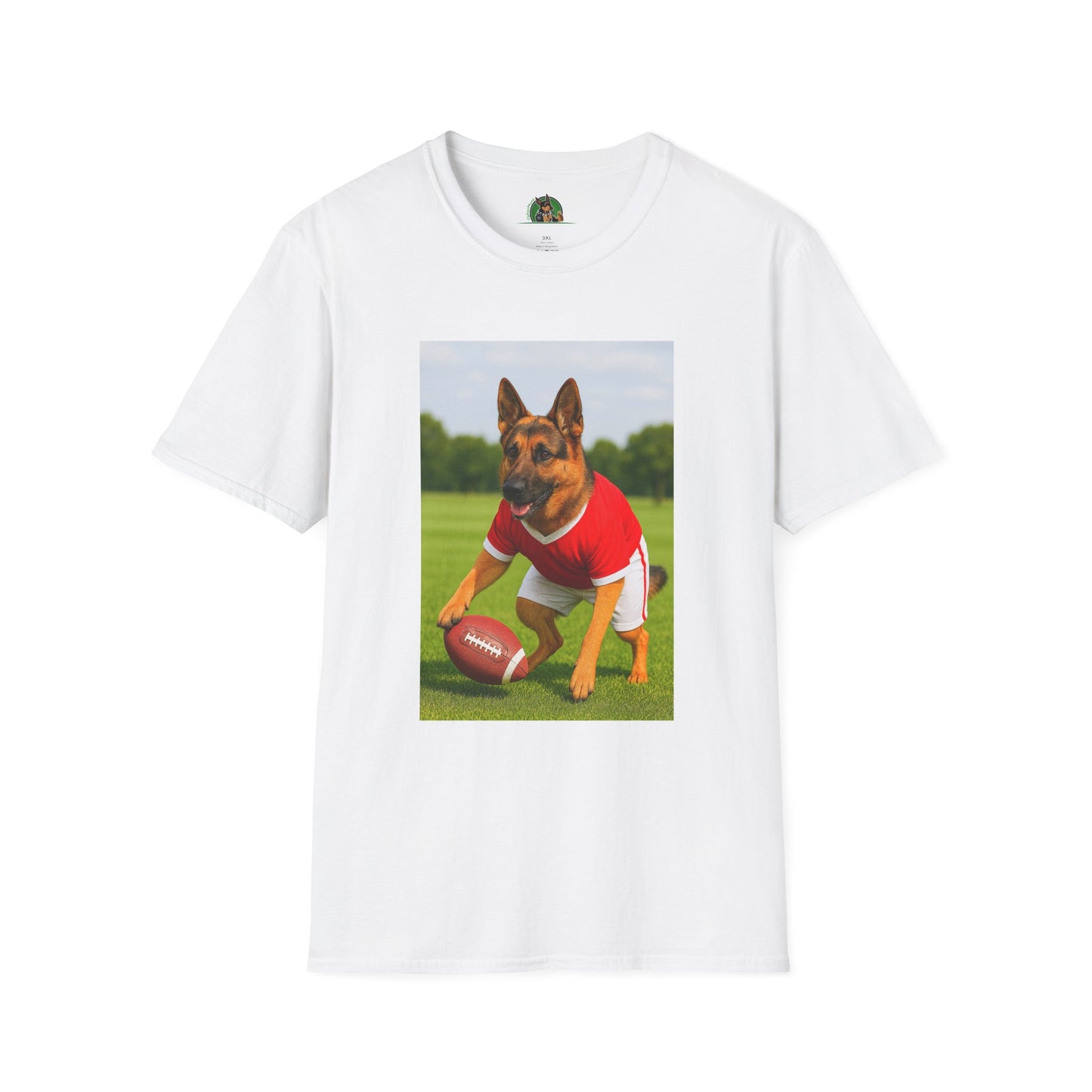 Sports German Shepherd Playing Football Unisex T-Shirt T-Shirt Printify White XS