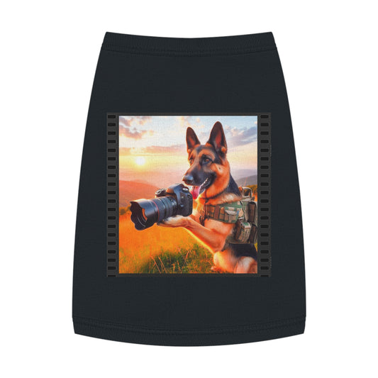 German Shepherd taking photos shirt Pets Printify M Black