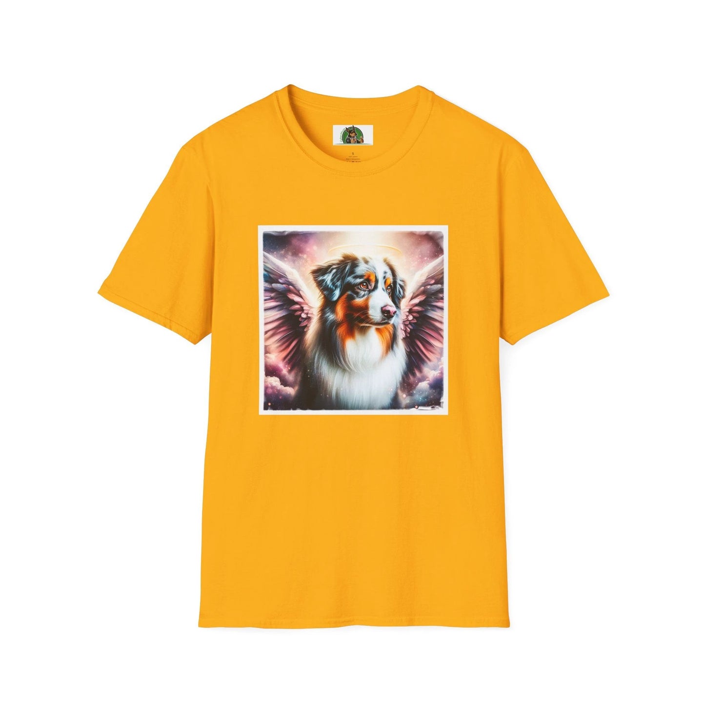 Australian Shepherd Pink Angel Wings Tee For Dog Lovers Gift Celebrate Loyal Companions T-Shirt Printify S Gold