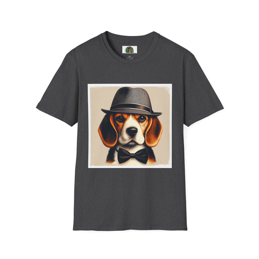 Beagle Wearing Fedora Hat And Bow Tie T-Shirt Printify XS Dark Heather 