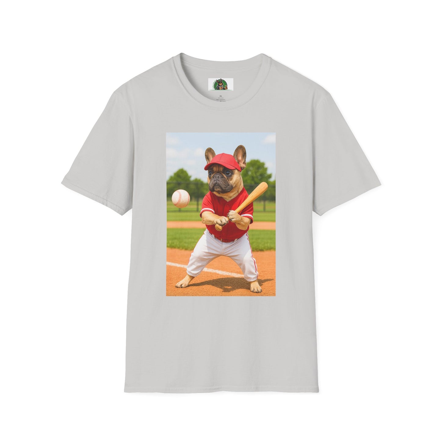 Sports Baseball French Bulldog T-Shirt T-Shirt Printify Ice Grey S
