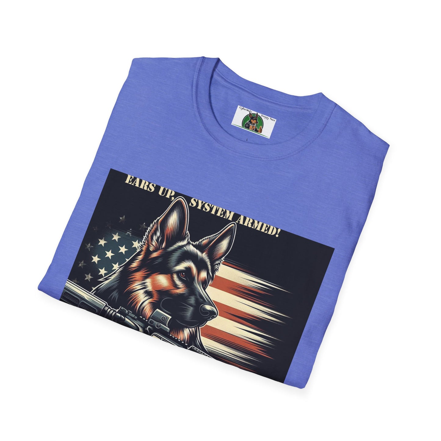 Mis·cel·la·ne·ous German Shepherd "Ears Up, System Armed" T-Shirt Printify   