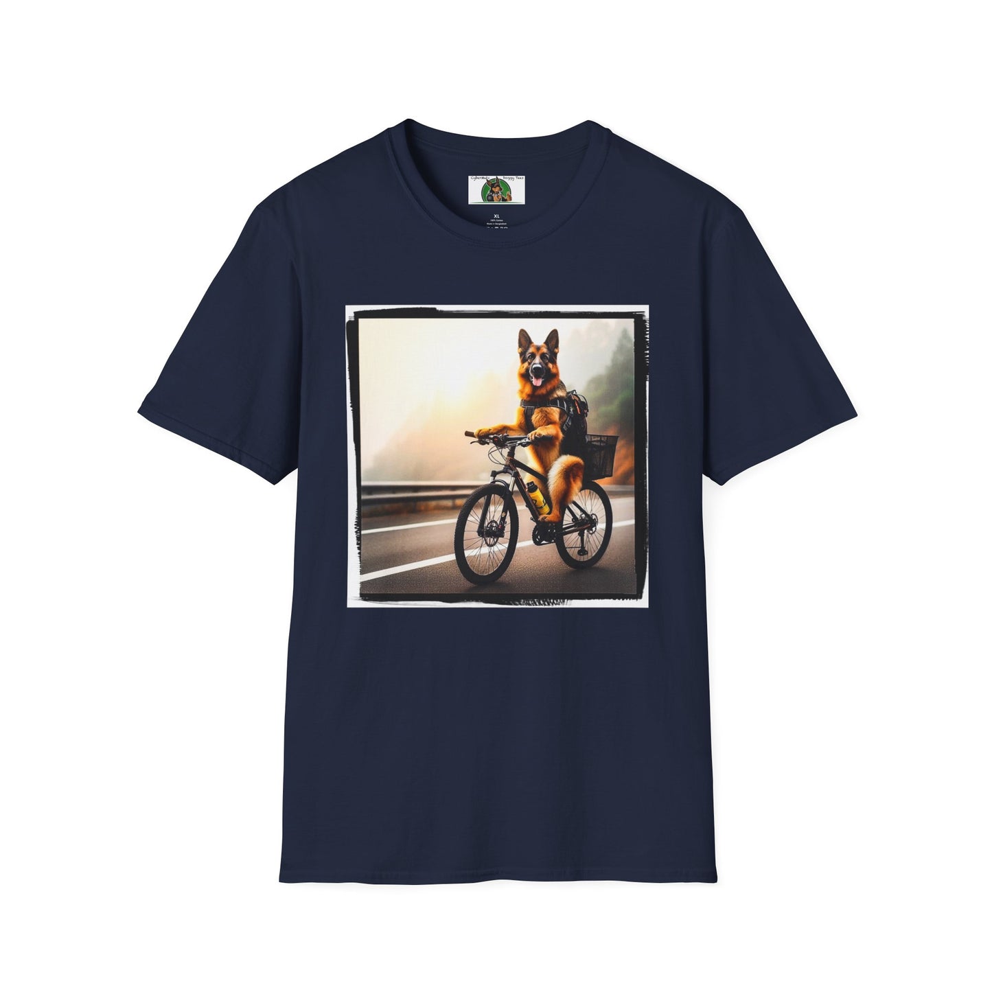 Road Bike German Shepherd Unisex Softstyle T-Shirt T-Shirt Printify S Navy