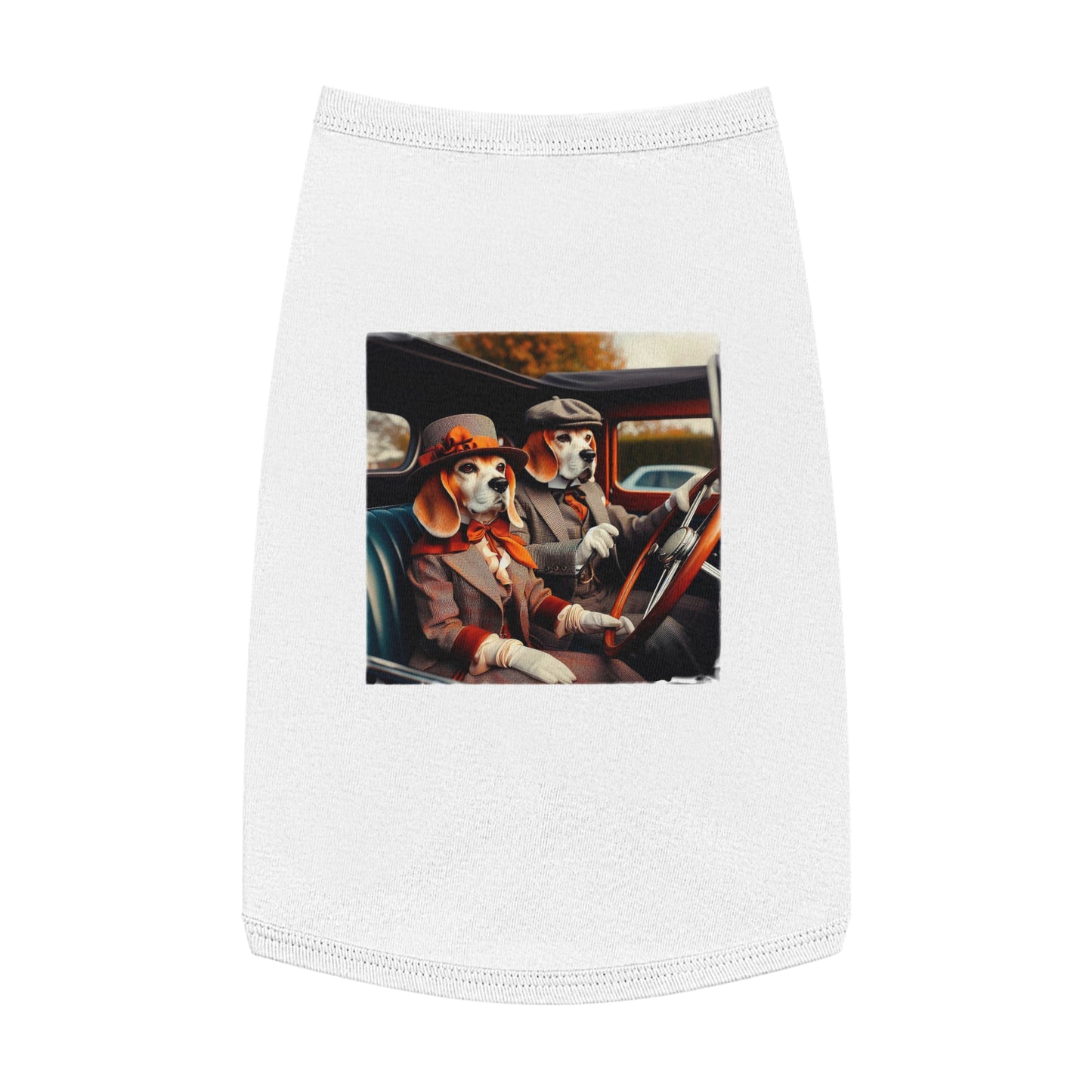 Pet Tank Top Wacky Beagle Dog Couple In Old Car Pets Printify L White 